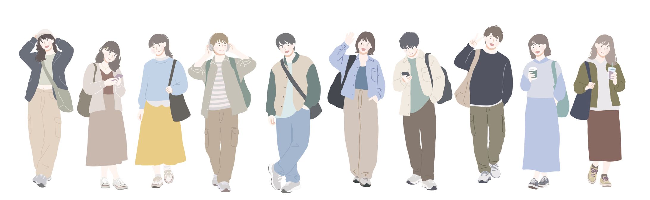 さまざまなポーズや服装の若者-1