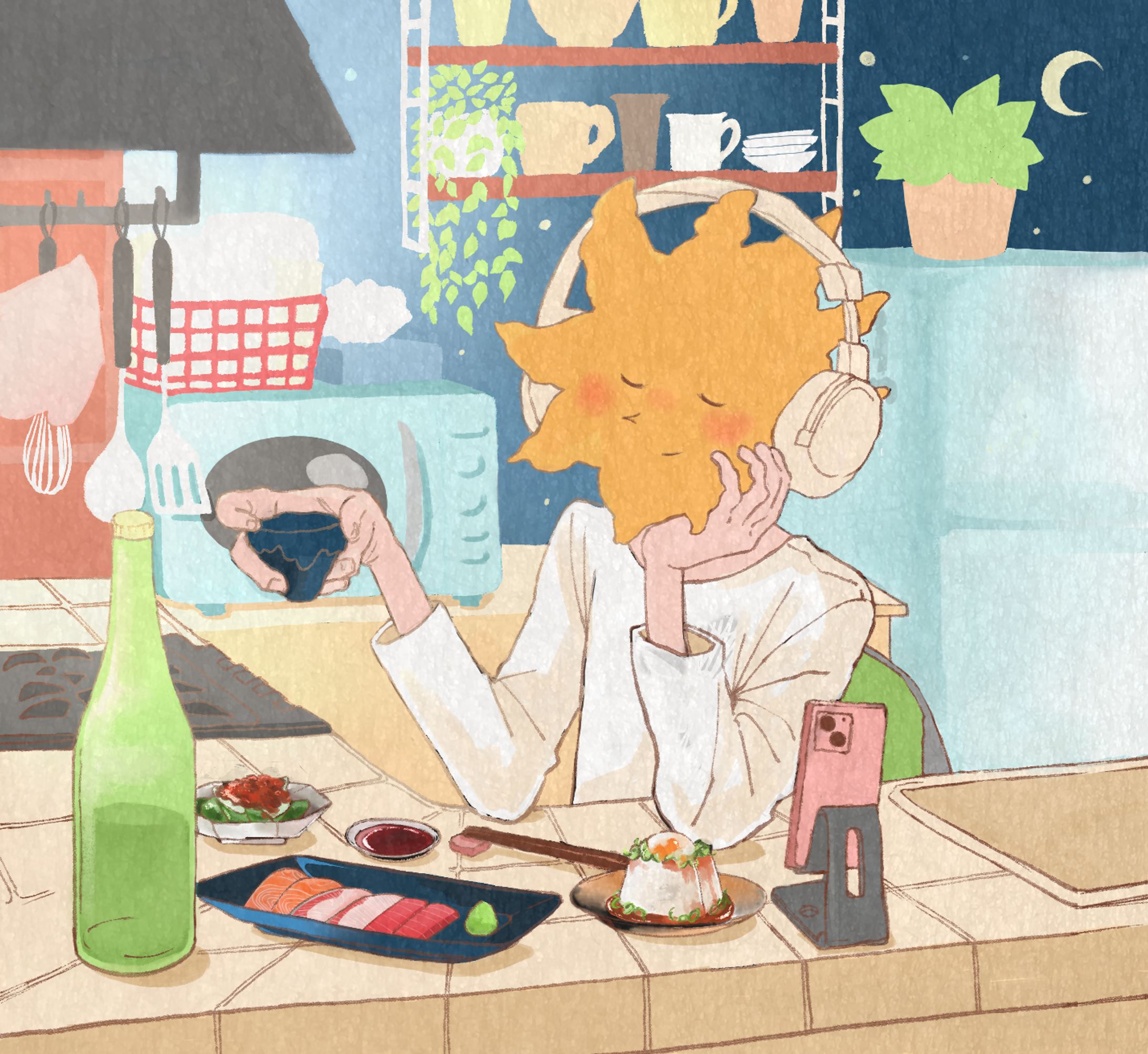 【まんさくの花ラベルデザインコンテスト　純米賞】金曜の夜、ひとり日本酒でchill-1