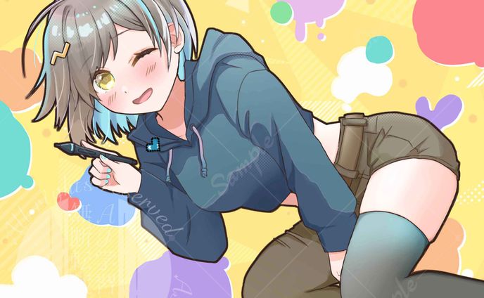 ウインクする絵描きの女の子