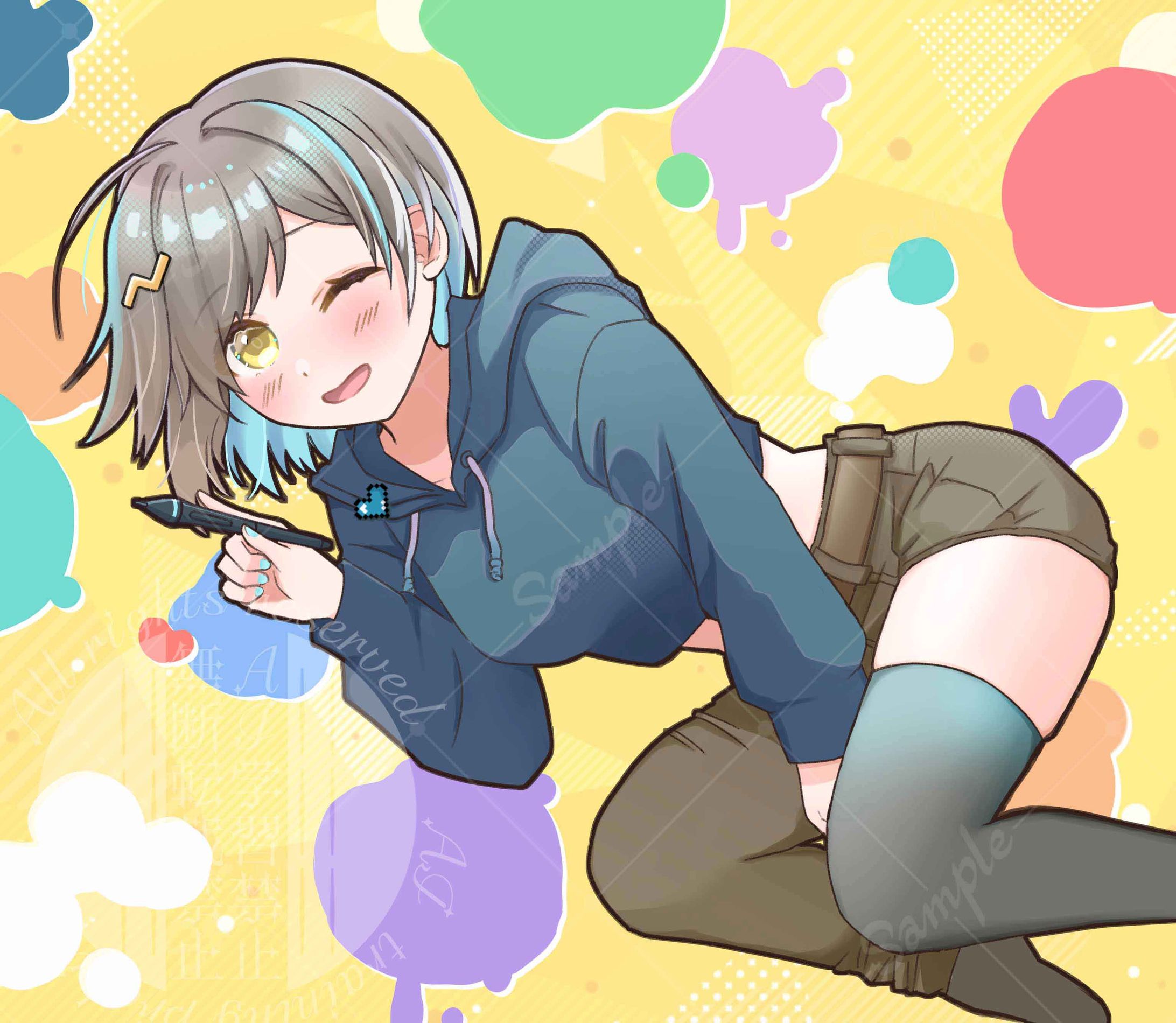 ウインクする絵描きの女の子-1