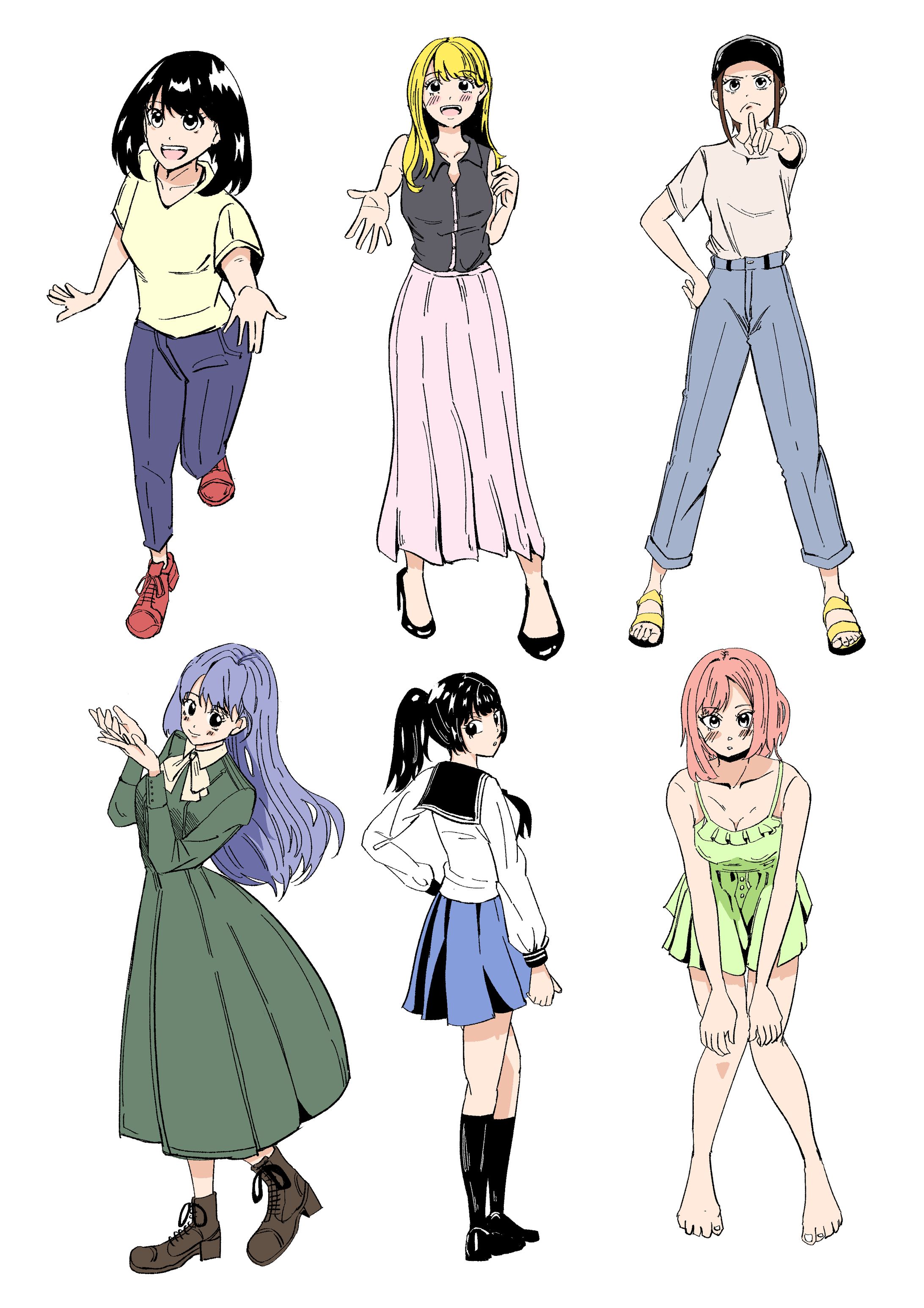 様々なポーズ①（塗り・線画）-1