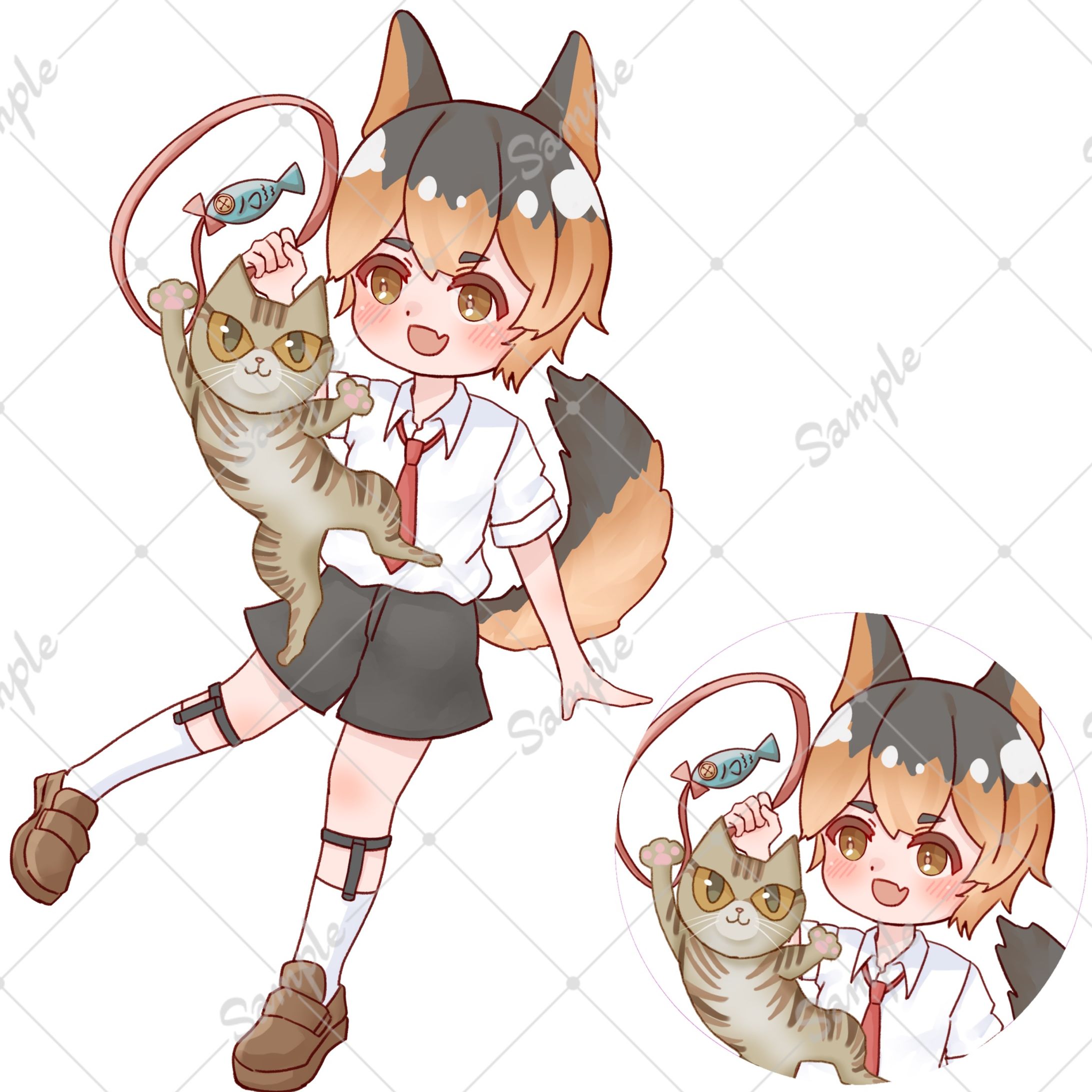 ミニキャラ(ドーベルマン少年と猫)-1
