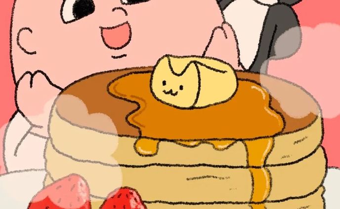 【シロップたっぷり！ホットケーキ】
#イラストグラム #シュールなおじさん #ゆるいイラスト #ゆるかわイラスト #ほのぼの #かわいいイラスト #シュールなイラスト #tiktok #デザイン #デジタルイラスト  #カートゥーン #ほっこり #食べ物イラスト #パンケーキ #ハチワレ #ねこすたぐらむ #illustration #instagood #procreate #art