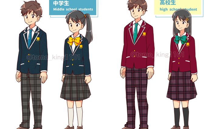 【アニメタッチ】高校生男女サンプルイラスト