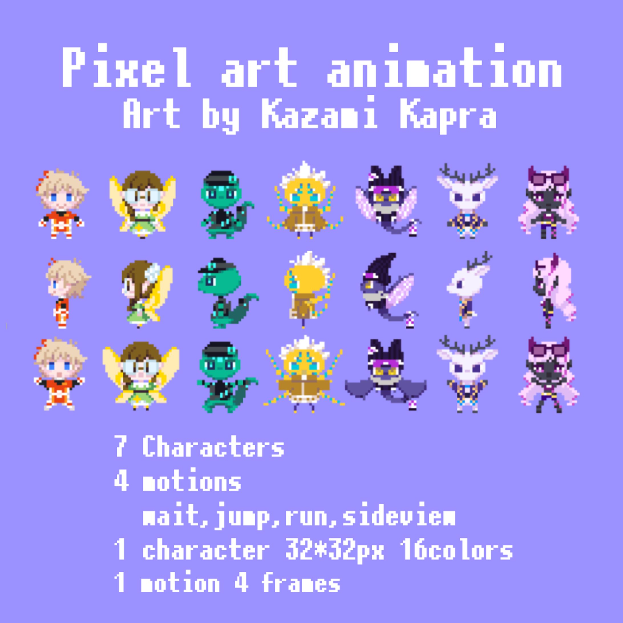 映像素材用ドット絵アニメーション7キャラ4モーション-1