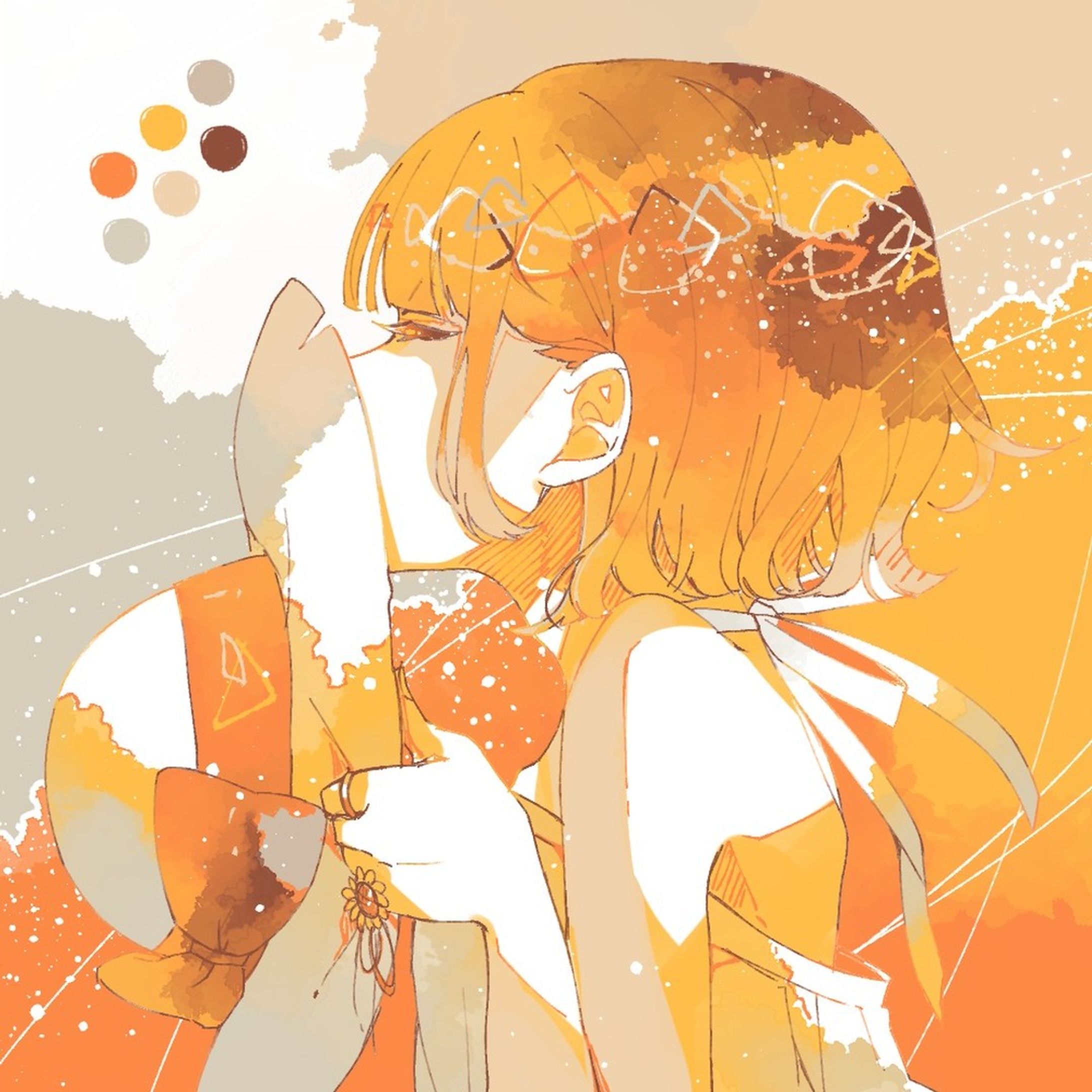 柚唄ソラさん（Twitter：u_taSbr）のカラーパレットをお借りしています。
『06. むぎわらノスタルジー』

#illustration #illustagram #drawing #artwork #art #painting
#イラスト好きな人と繋がりたい #イラスト #いらすとぐらむ #イラストグラム #カラーパレット #yellow #orange #麦わら帽子-1