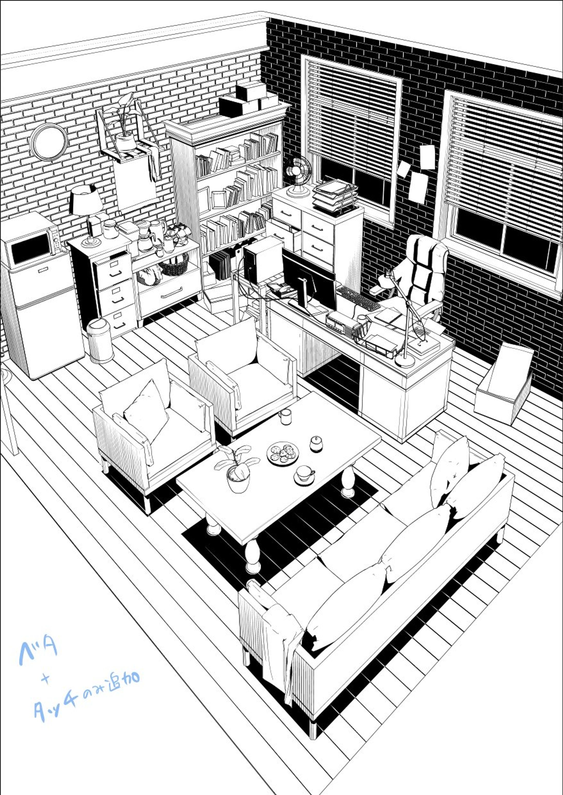 「事務所」漫画背景用3Dモデル-1