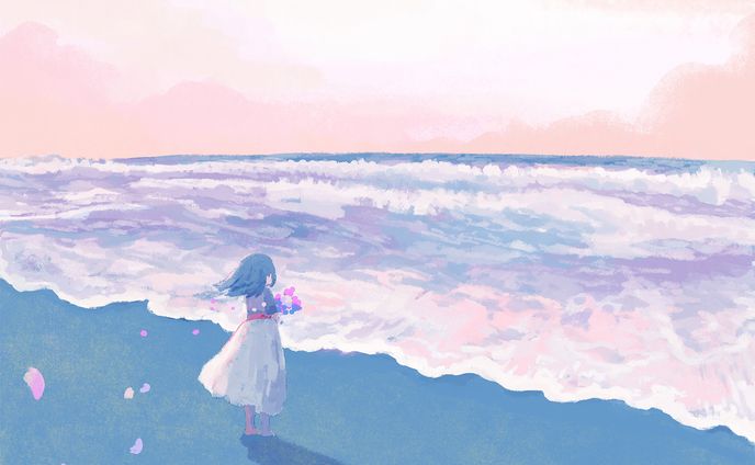 海と少女のイラスト