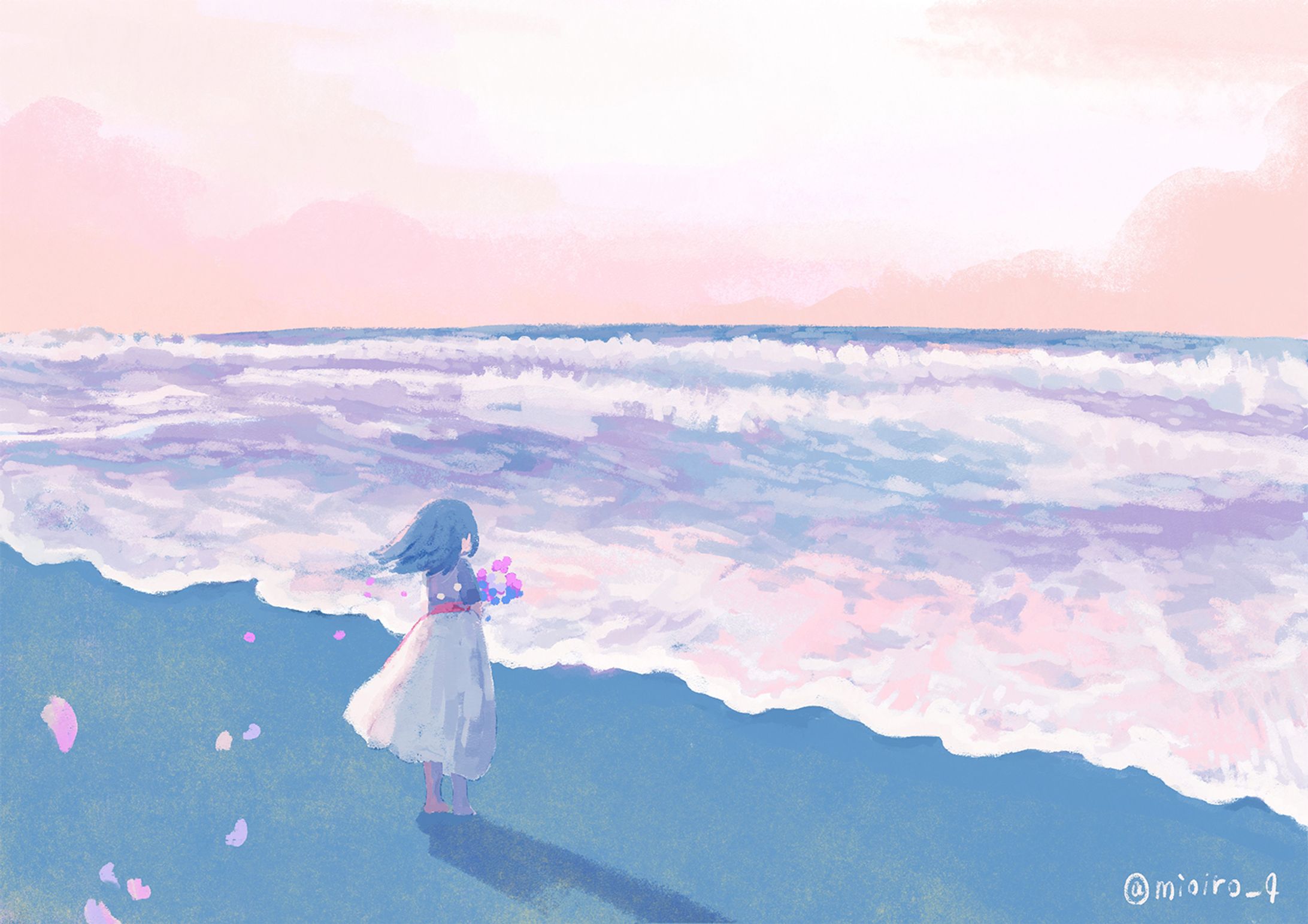 海と少女のイラスト-1