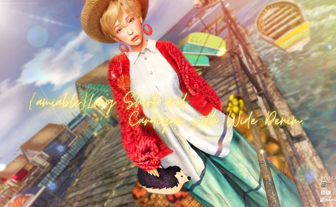 {amiable}Cardigan & Long Shirt with Wide Denim Pants@Dubai(50%OFF SALE).