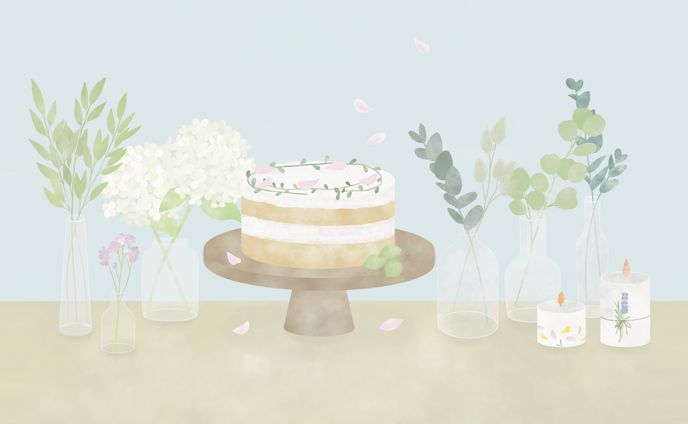 ケーキとドライフラワー
