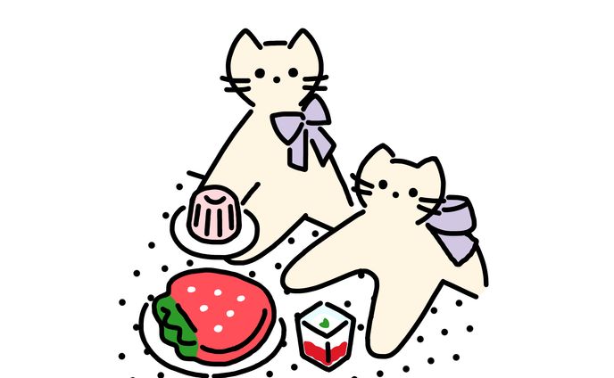 親子猫のいちごおやつ