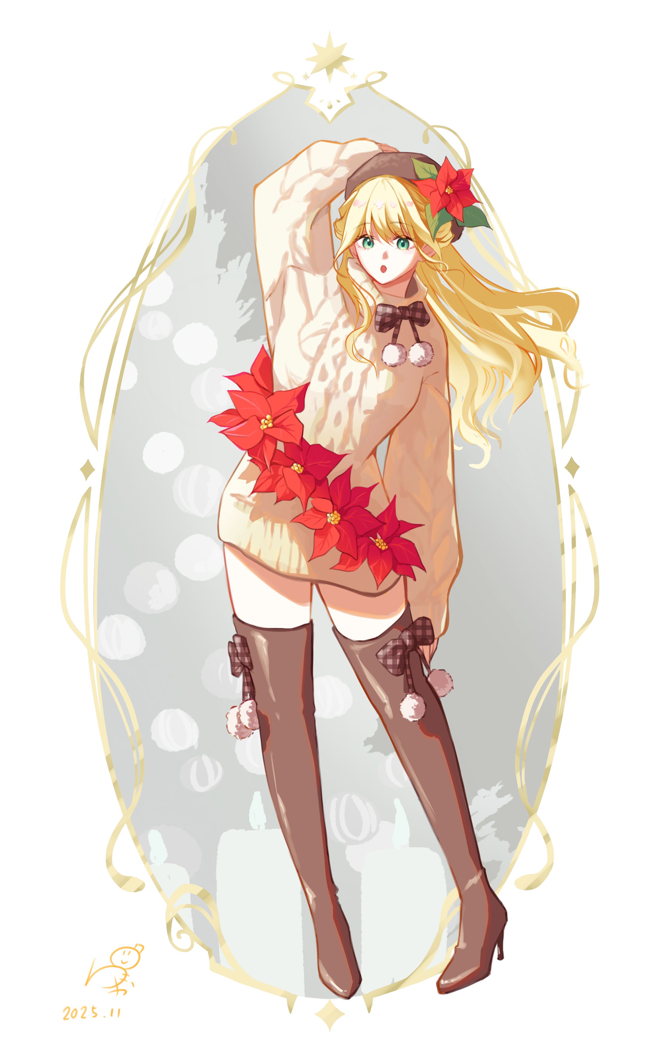 20251117ポインセチアとニット-1