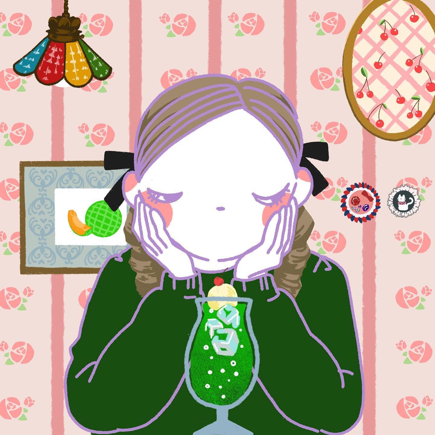 メロンクリームソーダとツインテールの女の子 #fudge の純喫茶ファッジ
