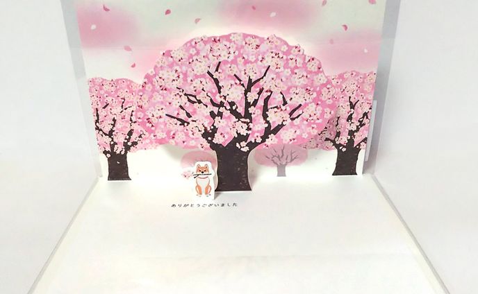 グリーティングカード　桜と柴犬