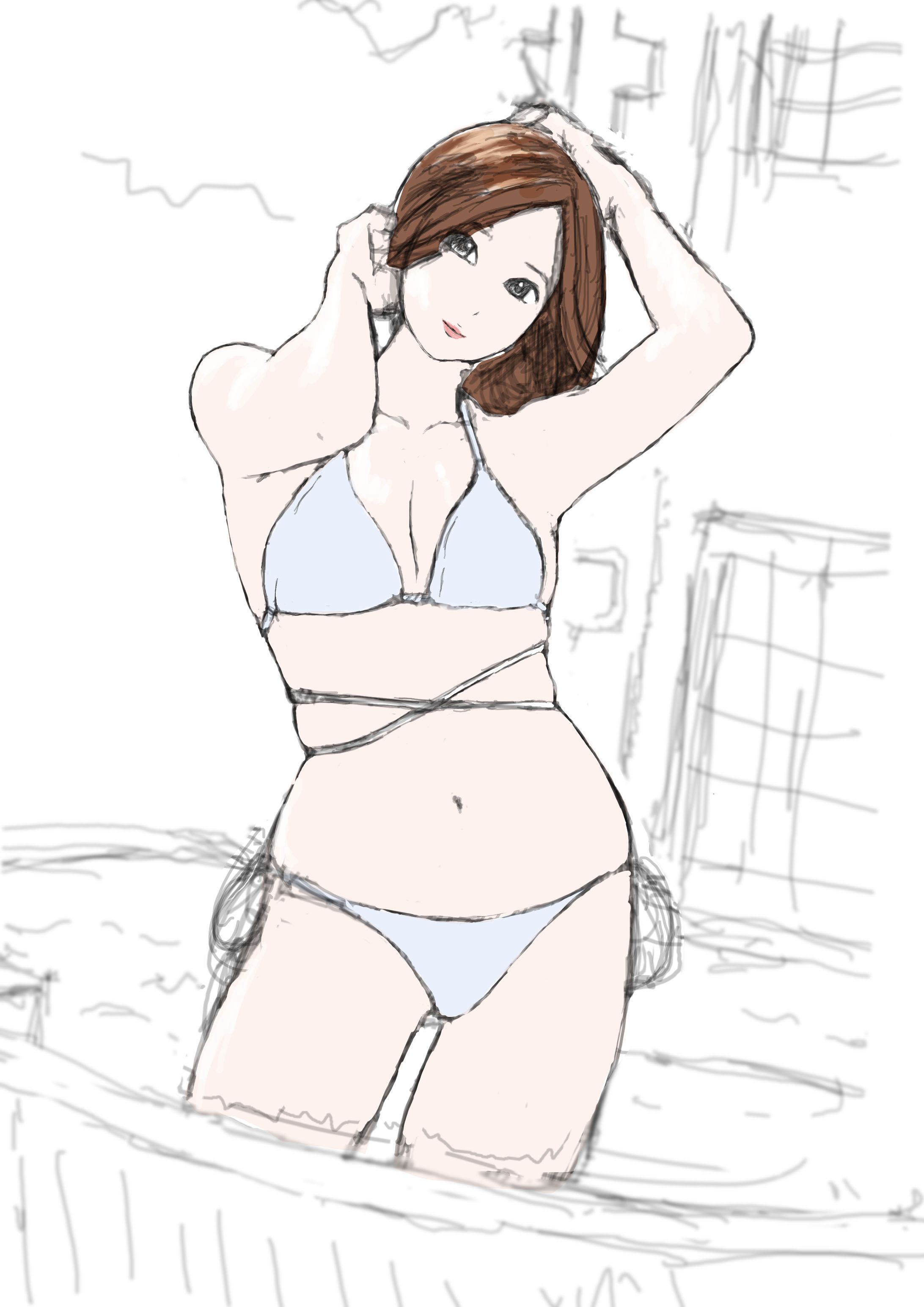 模写イラスト｜ビキニ女子-1