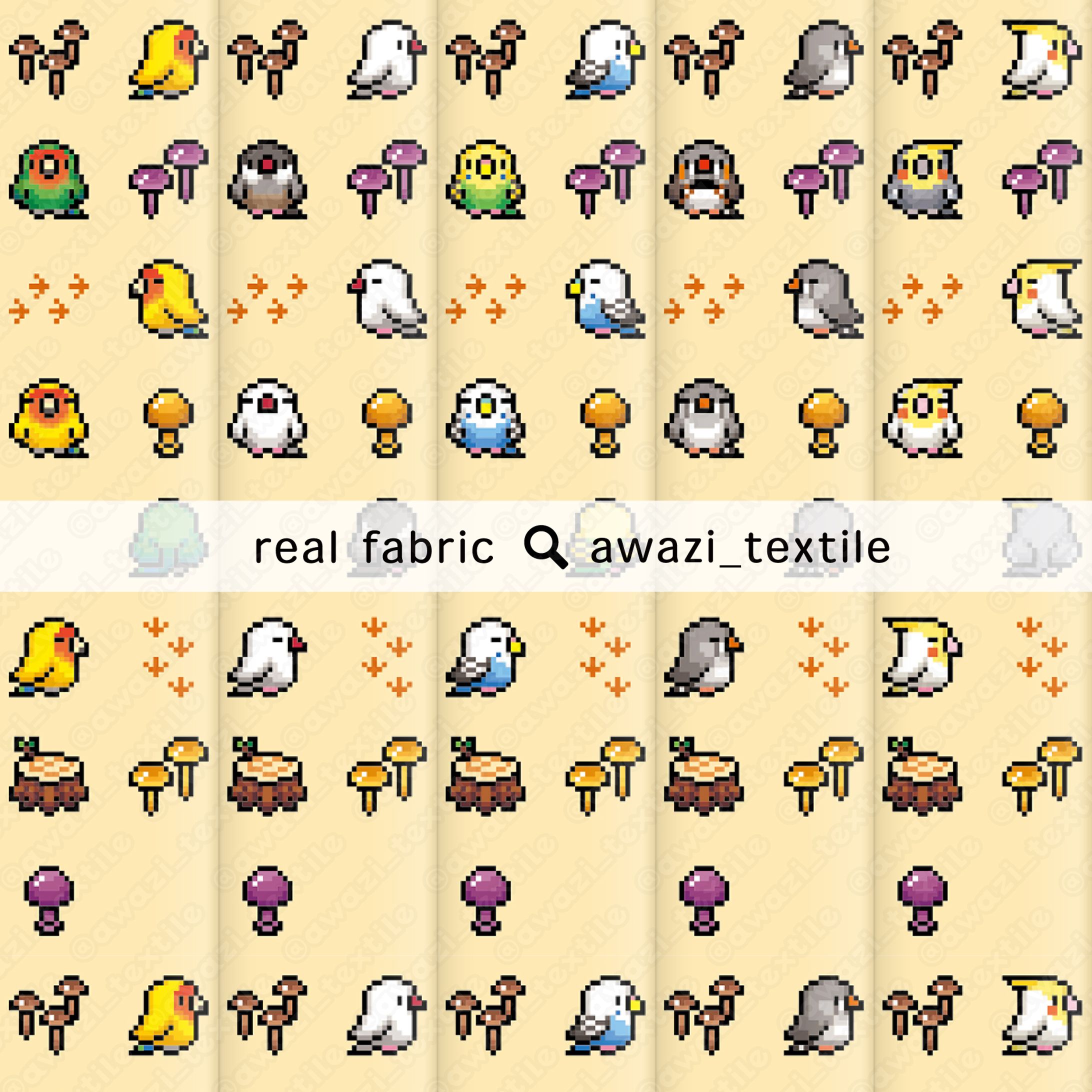 鳥とキノコのピクセルアート-1