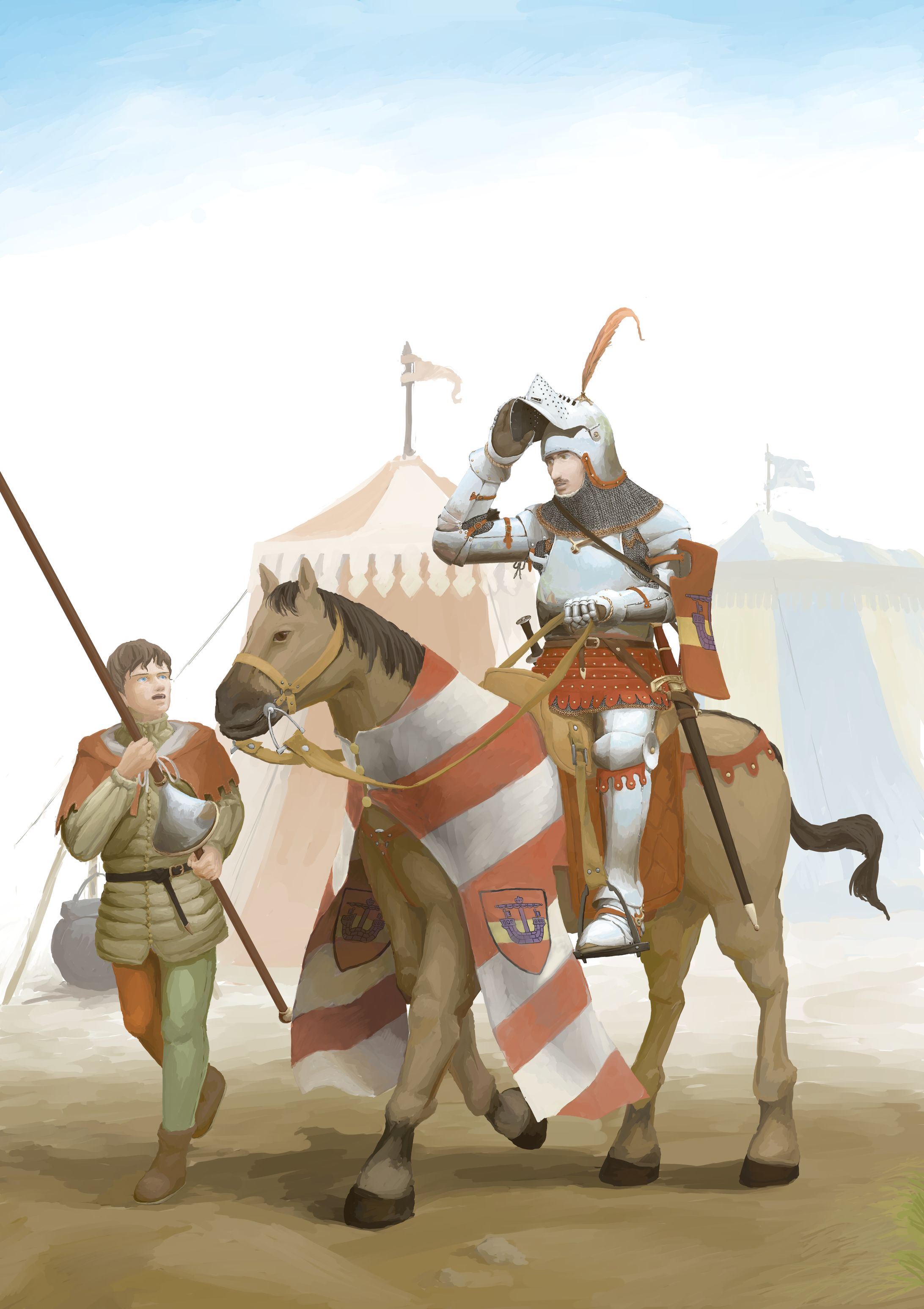 騎士に槍を渡す従者-1