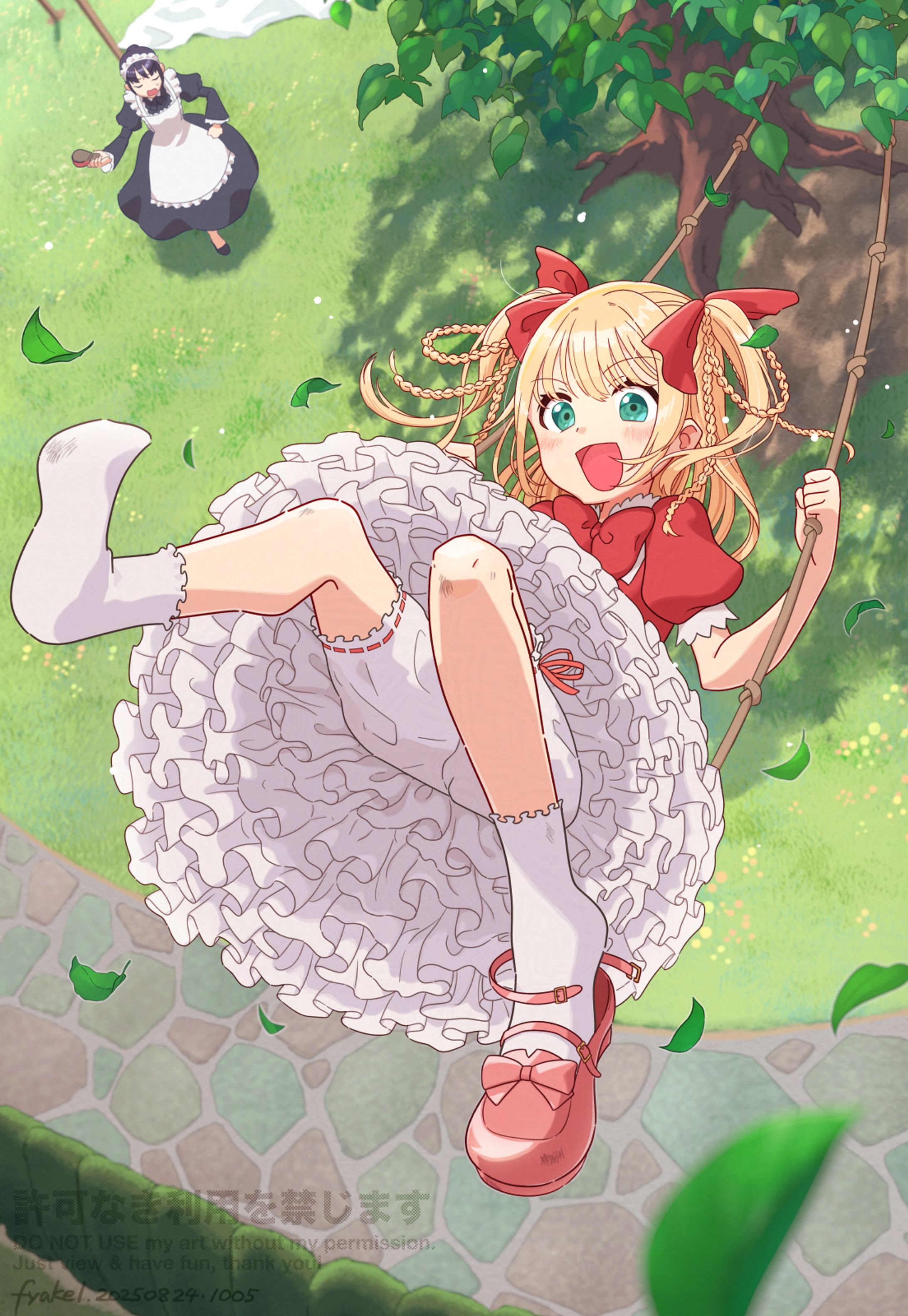 おてんばなお嬢様と呆れるメイドのイラスト-1