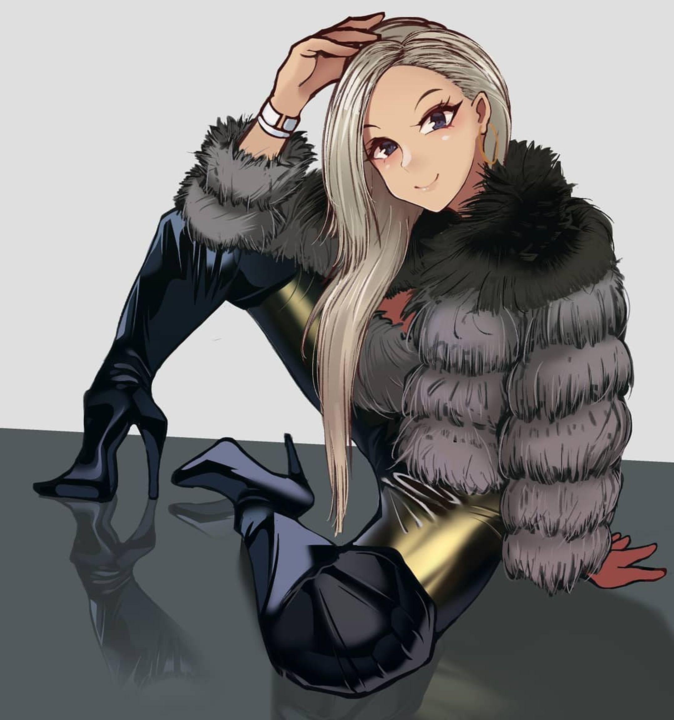 Reference:@jaanamononen 

#vibes #allblackoutfit #leather #leggings #shiny #boots #highheels #overthekneeboots #furcoat #leatherleggings #blondehair #blonde #woman #fashionstyle #leatherpants #latexleggings #latex #illustration #art-1