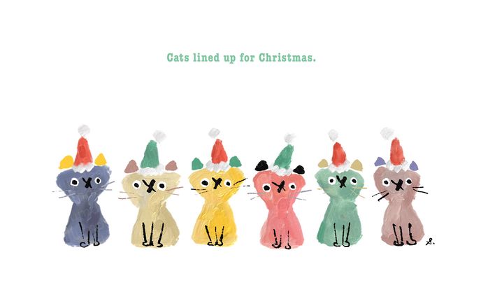 Cats lined up for Christmas