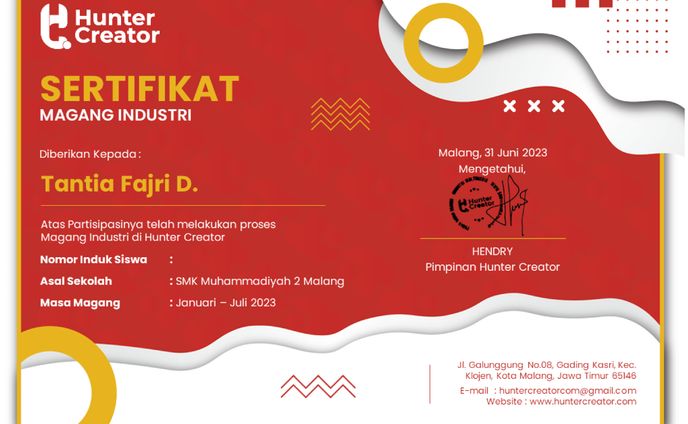 Sertifikat Hunter Creator