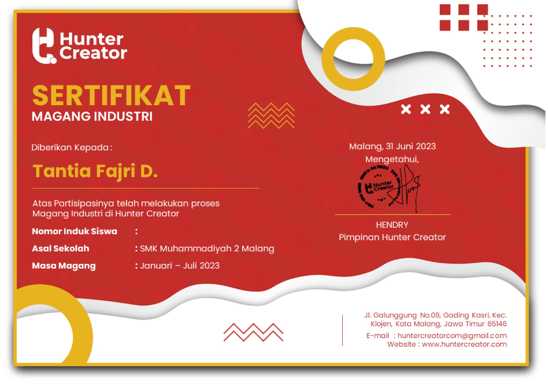 Sertifikat Hunter Creator-1