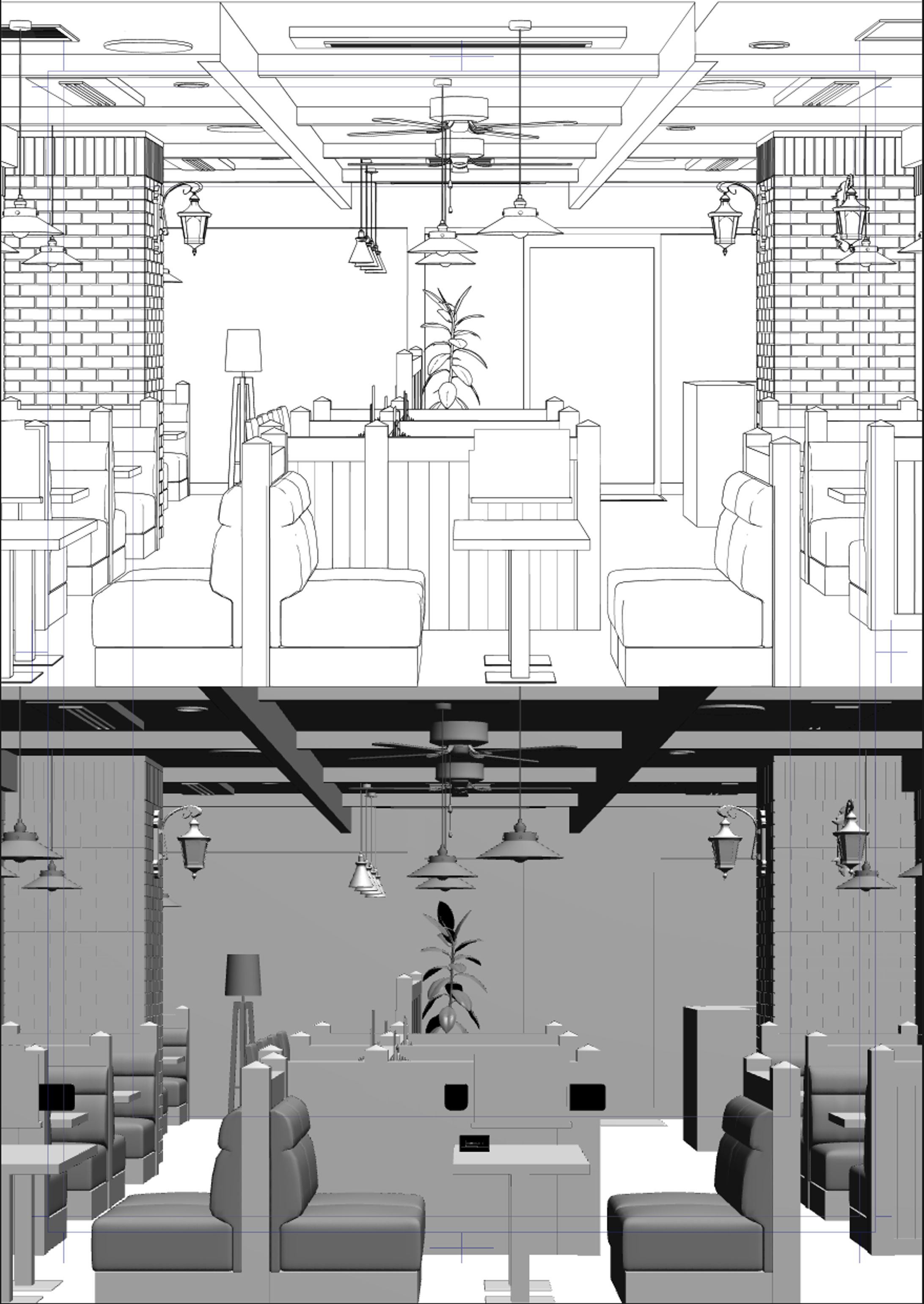 「カフェ」漫画背景用3Dモデル-1