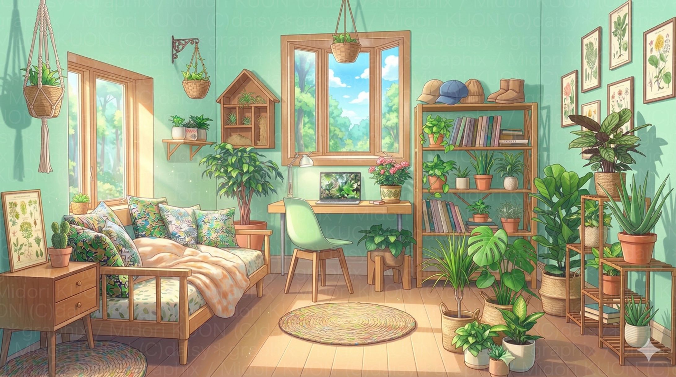 For VTuber・VStreamer 配信者向け背景素材 GREEN ROOMシリーズ-1