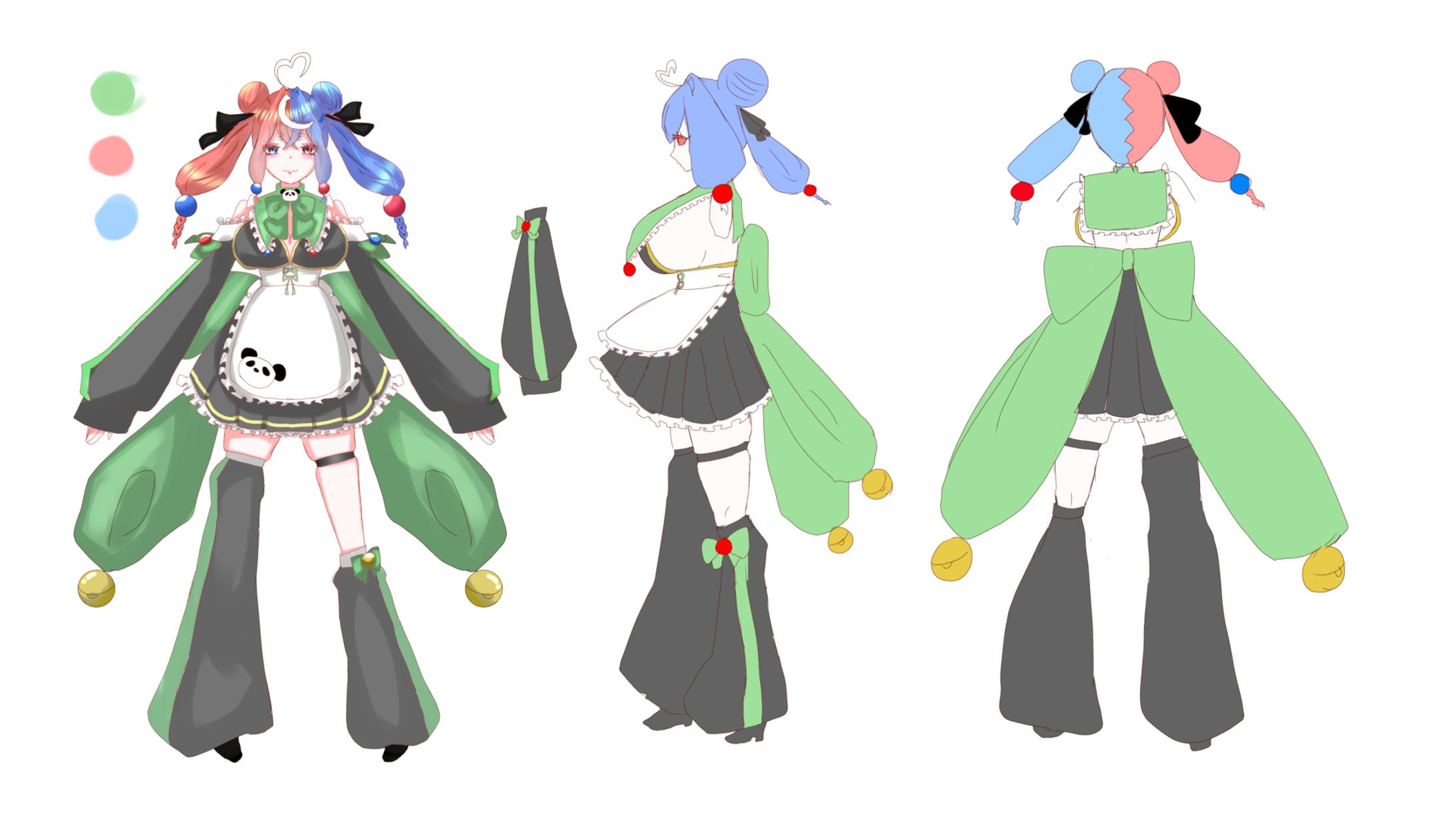 オリジナル魔法少女メイド×動物、パンダの三面図-1