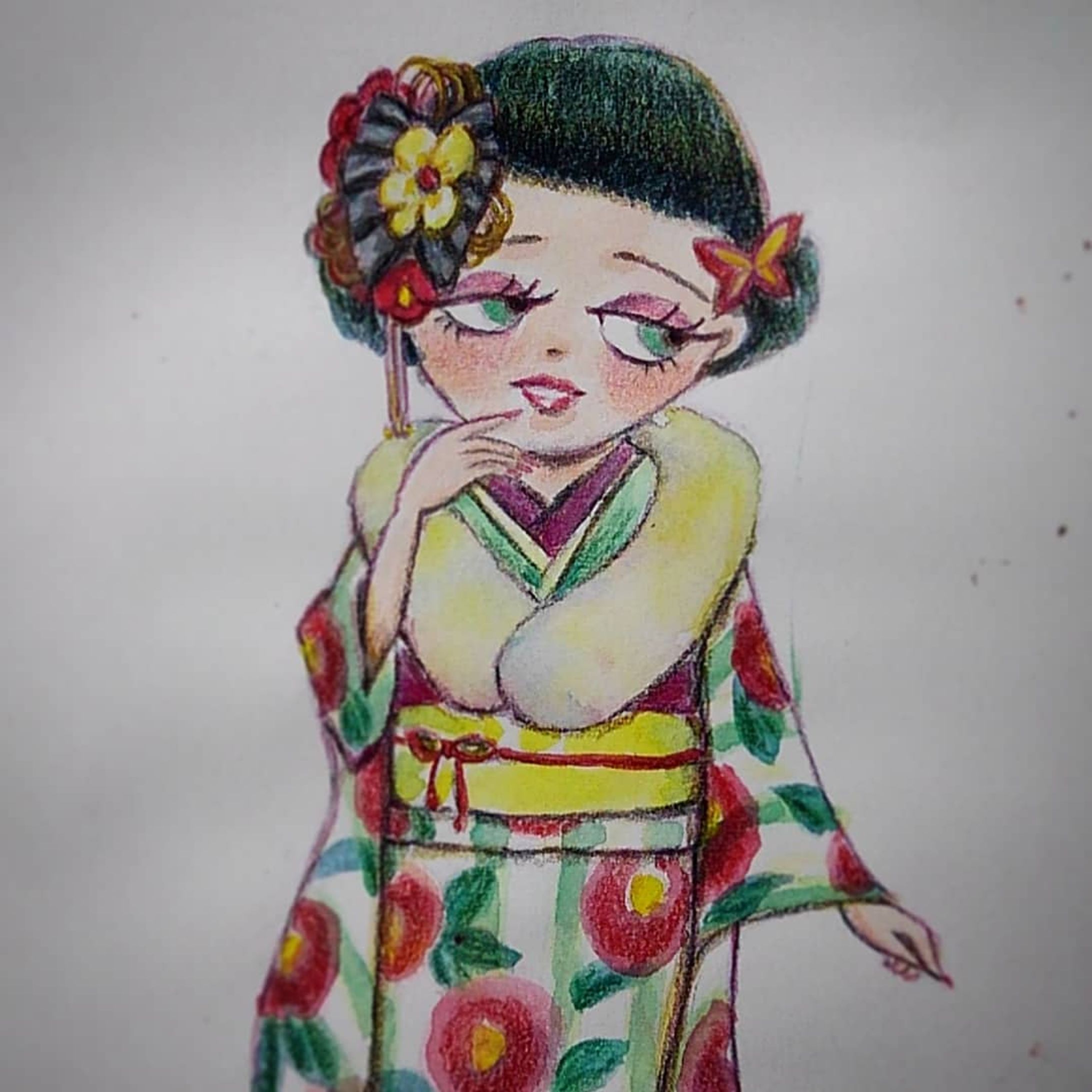 #昨日は #平成最後の #成人式
#おめでとうございます
#祝成人
#椿 #振り袖
◆
#女の子 #女の子イラスト
#ガールズイラスト
#半目女子
#着物女子
#kimono #girl 
#comingofageday
◆
#今日は何の日
#whatistoday
#drawing #art 
#illustration
#一日一絵
#一発描き
#ctrlzの効かない世界-1