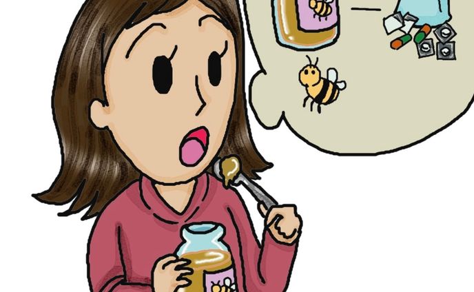 彼女は蜂蜜を薬として使用している