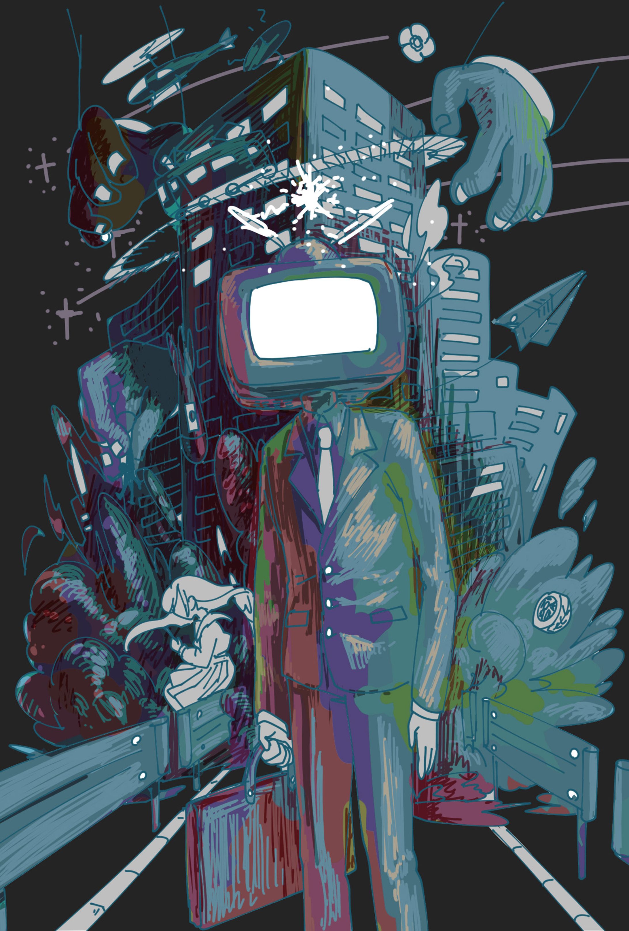 落書き　テレビ頭-1