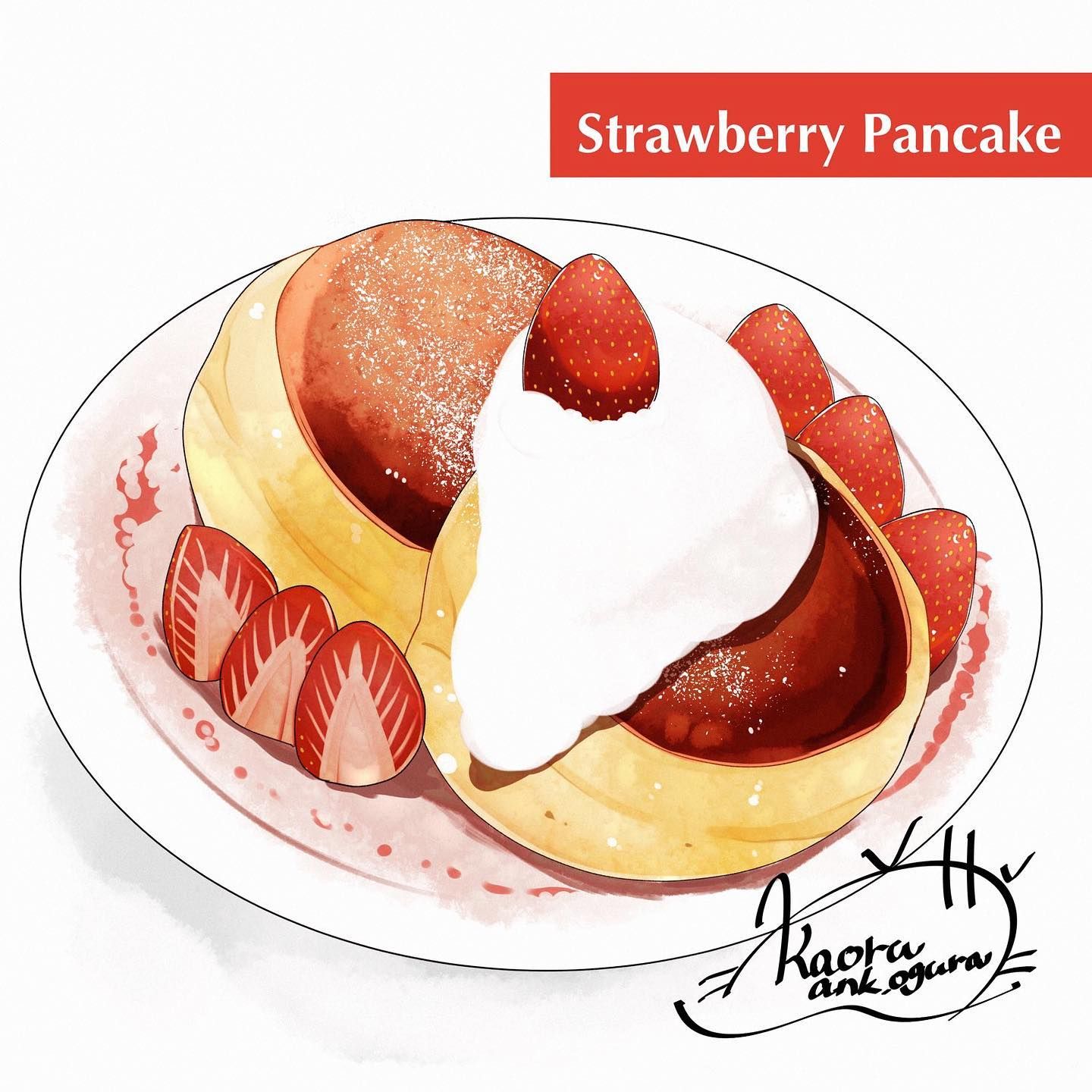 苺パンケーキ🍓🥞 苺の描き方を忘れないように定期的に描いてる☺️ おかげで、最初描いた時よりも上手くなってる気がする。 フワフワのパンケーキって見た目も可愛いし食べたら口の中で溶けて一瞬で無くなってしまうよね🥰  #食べ物イラスト #イチゴパンケーキ #パン ...