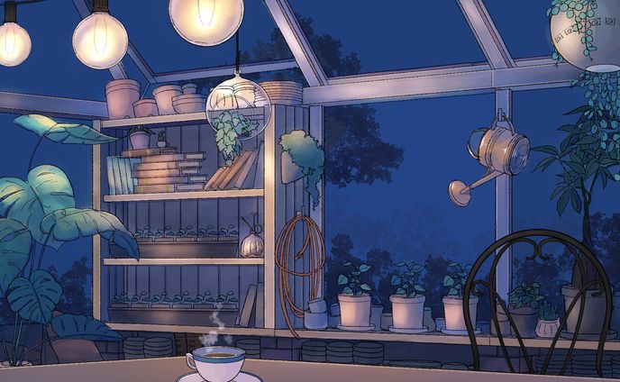 月夜の温室のVtuber部屋