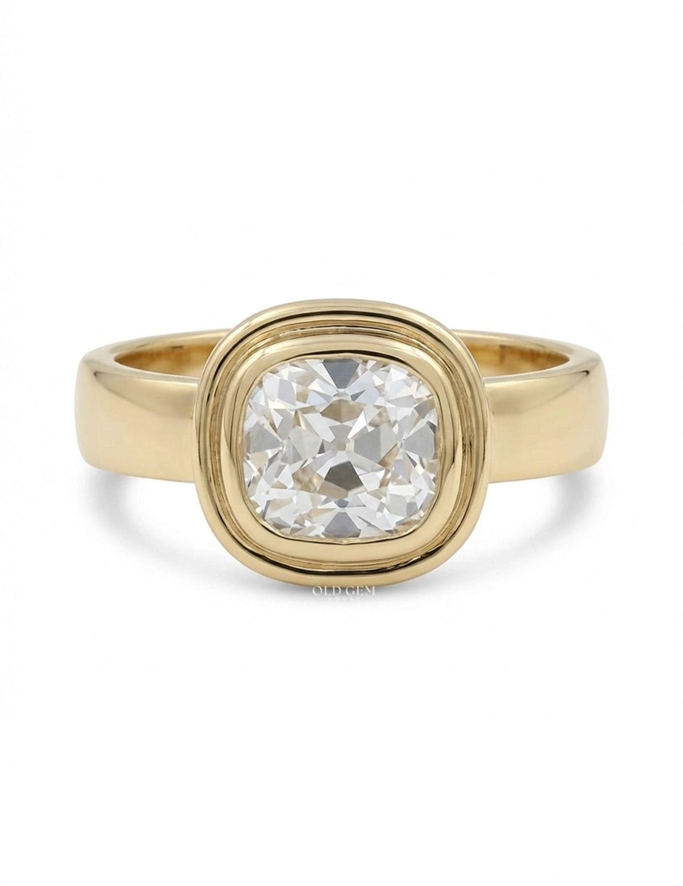 Old Mine Cushion Lab Diamond Bezel Set Ring-1