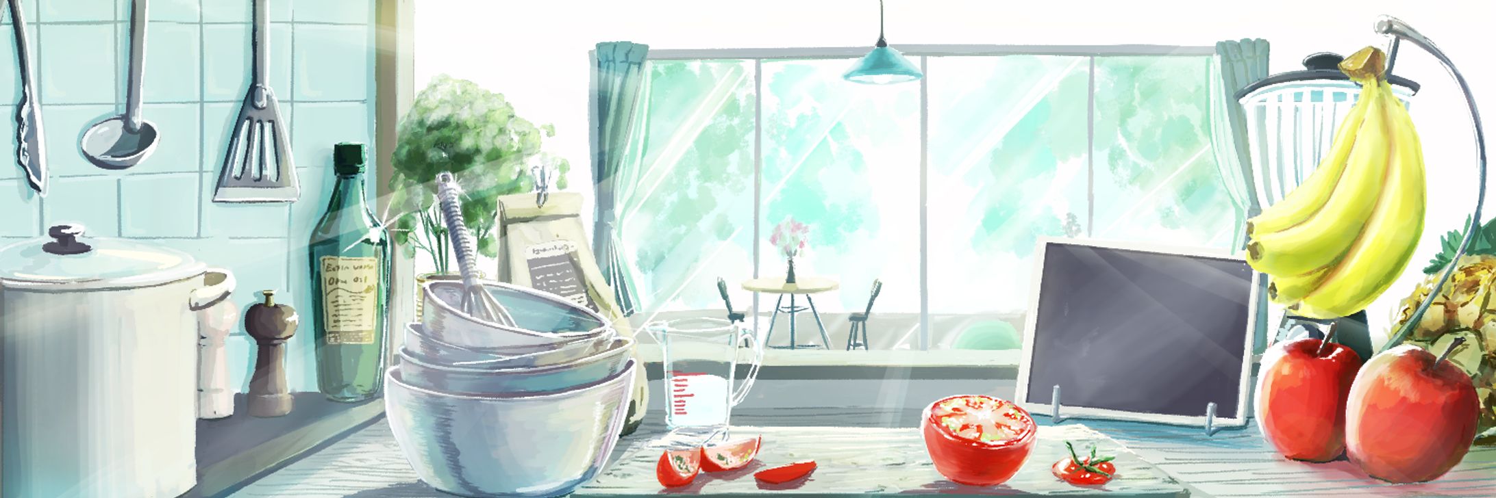 健康的な暮らし感じるキッチンのイラスト-1