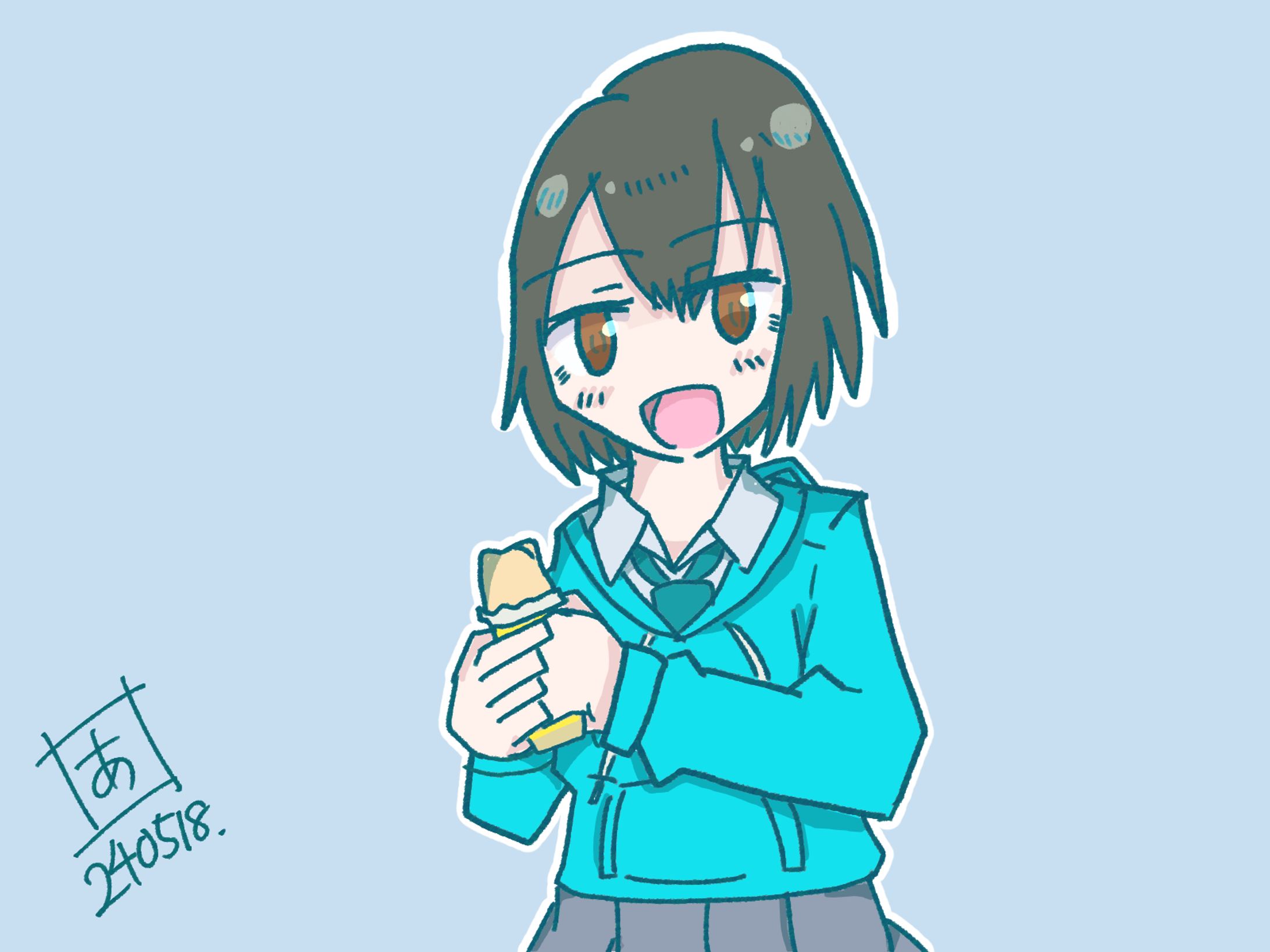 作品例(4)|コンビニのチキンを食べる子-1