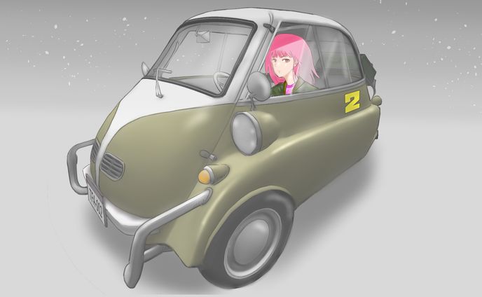 三輪車を運転する2号