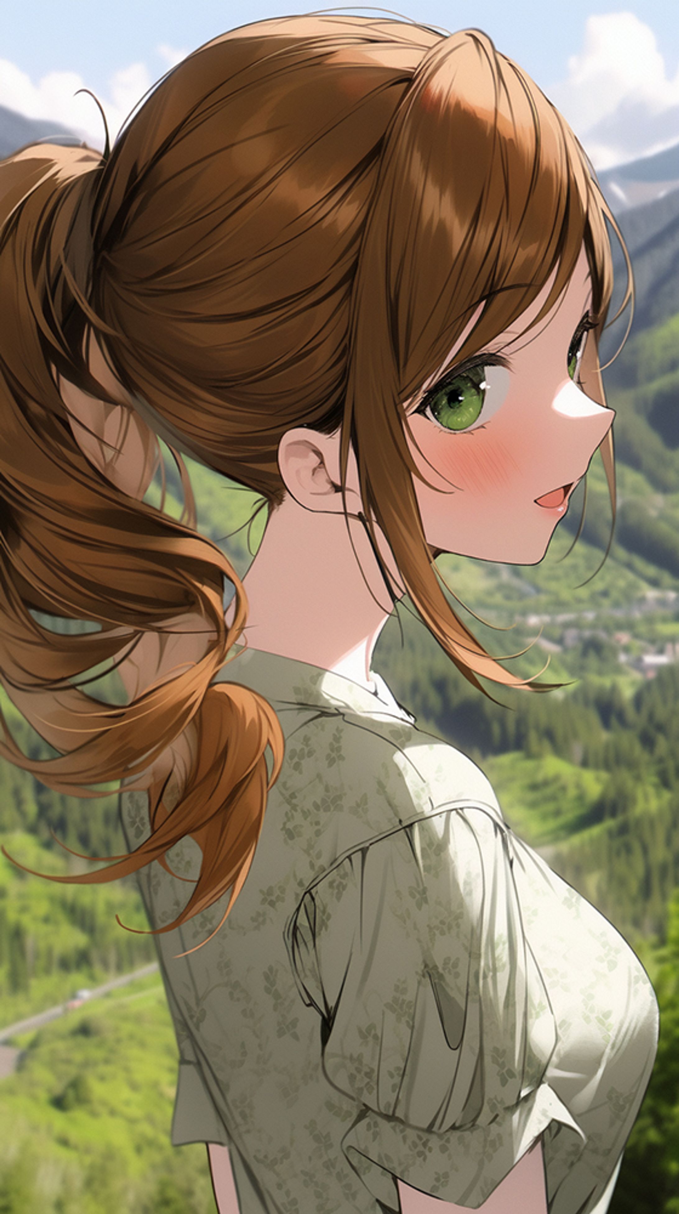 オリジナルイラスト(新緑に佇む美女)-1
