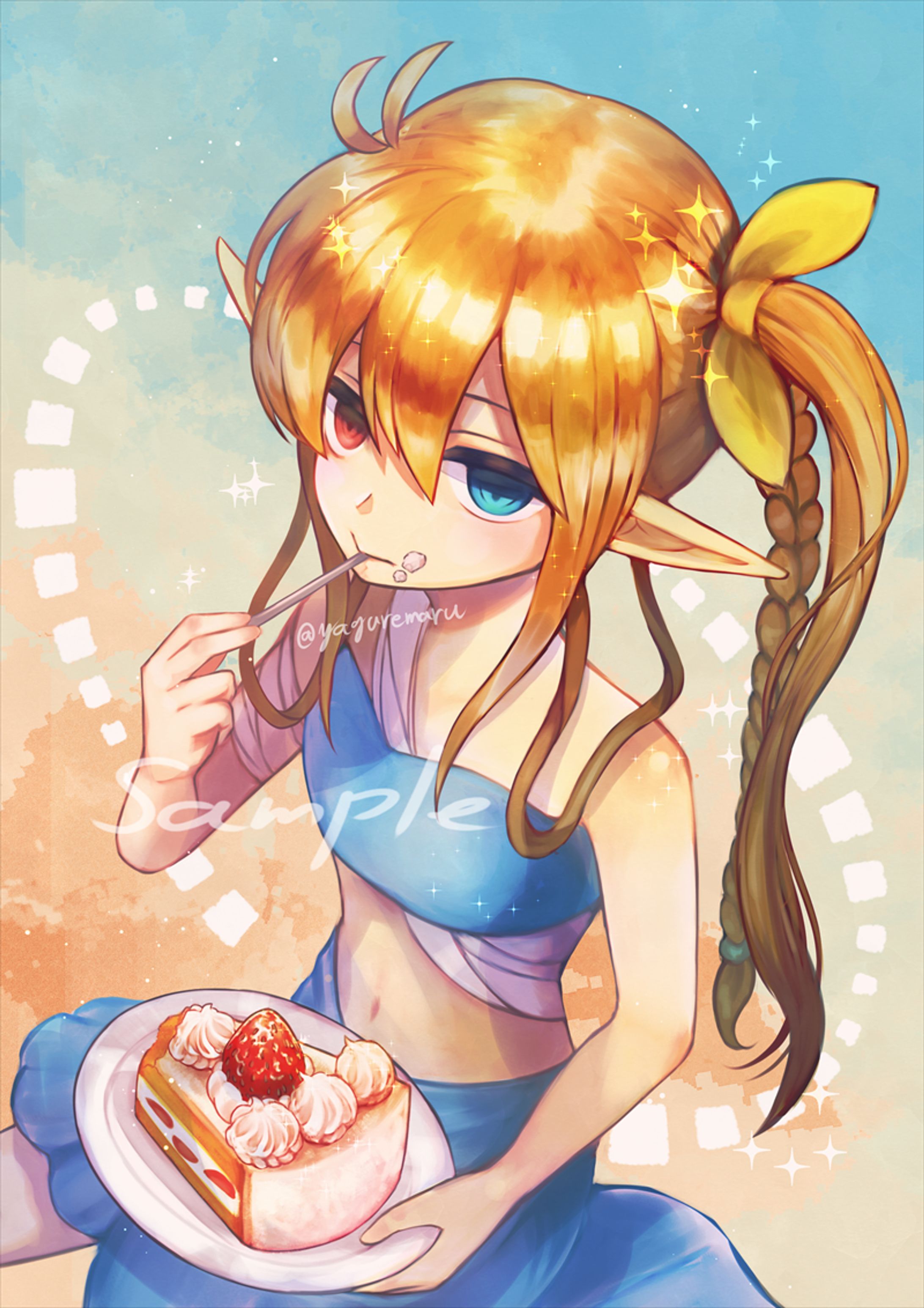 ケーキを食べるエルフ耳の少女-1