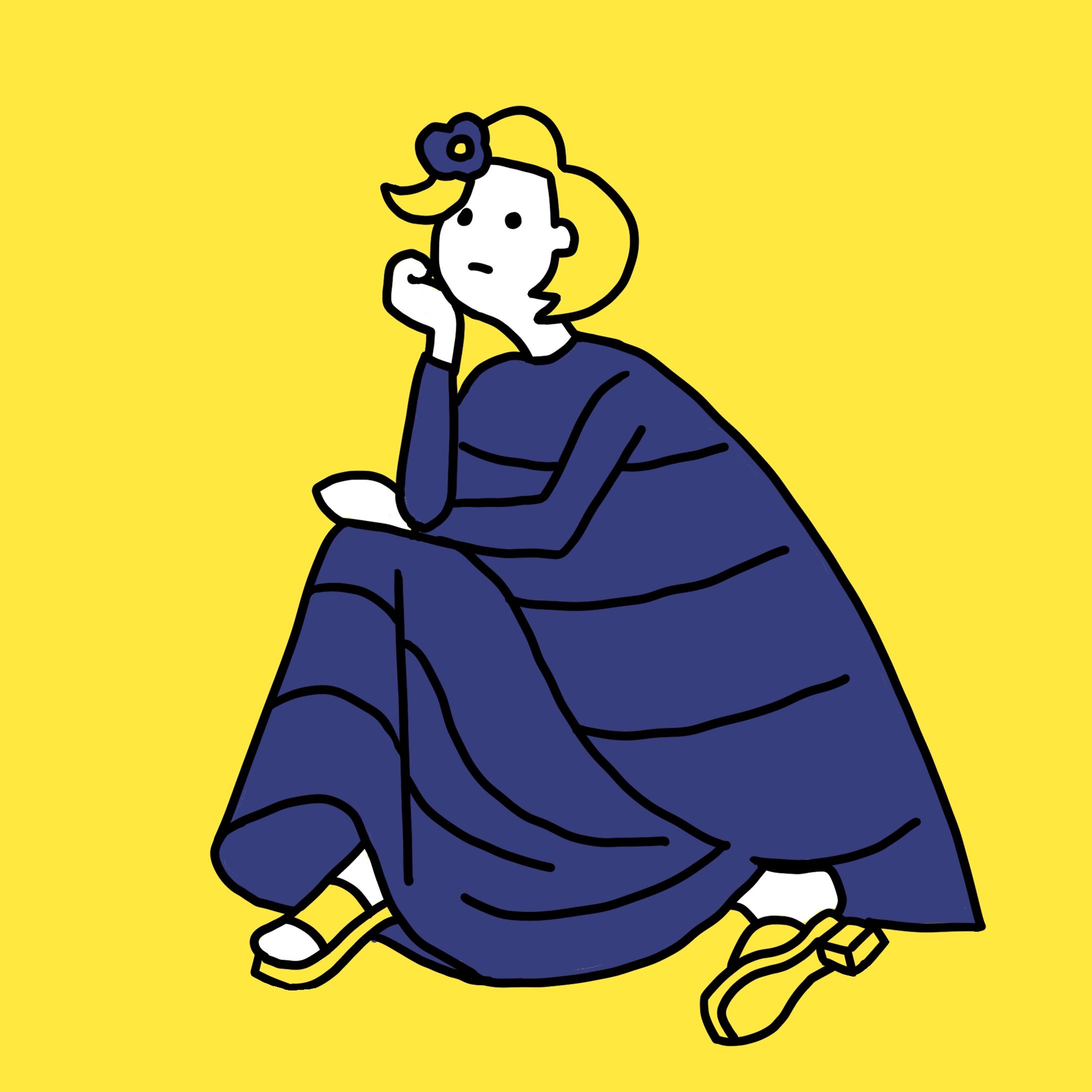 紺色ワンピースの女性-1