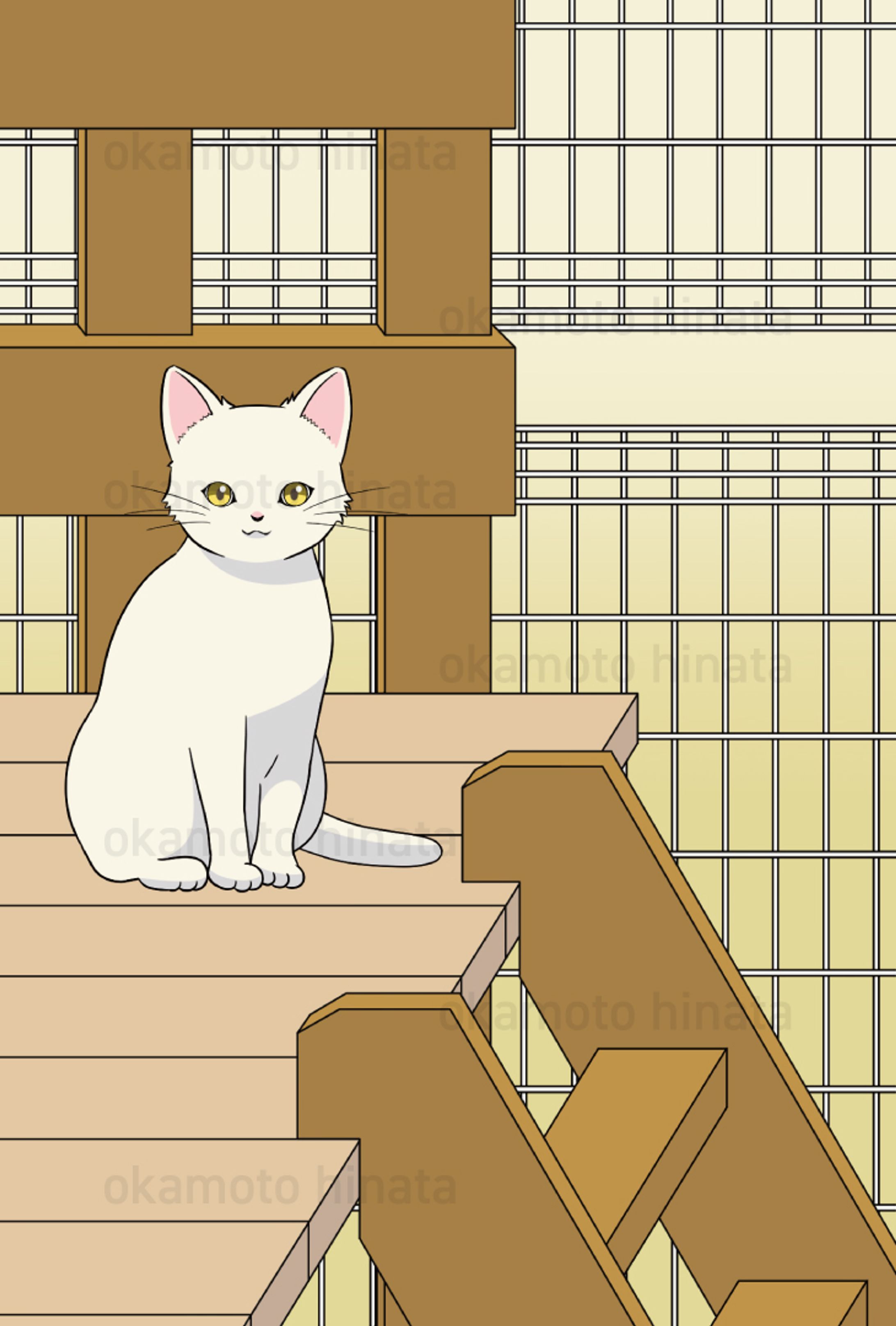 【サンプル】ウッドデッキとねこ｜イラスト-1