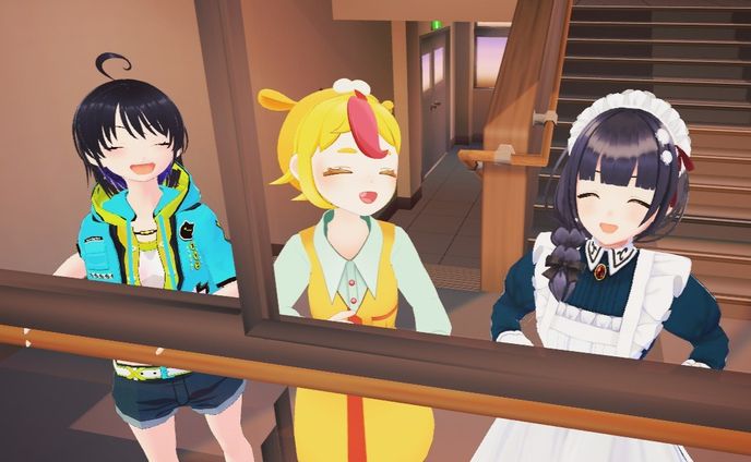 さっちゃんの3Dデビューに出演しました！
改めて新3Dデビューおめでとう✨
---
🌟world🌟
houkago-放課後
制作：HANI․ さん
#vrchatインスタ部 
#vtuber
#vrchat
#vrc
#編屋さつき
#おむらいす食堂
#七篠さよ