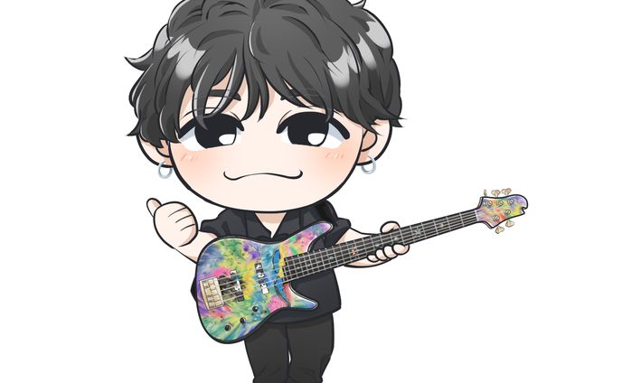 イラスト　漫画、guitar