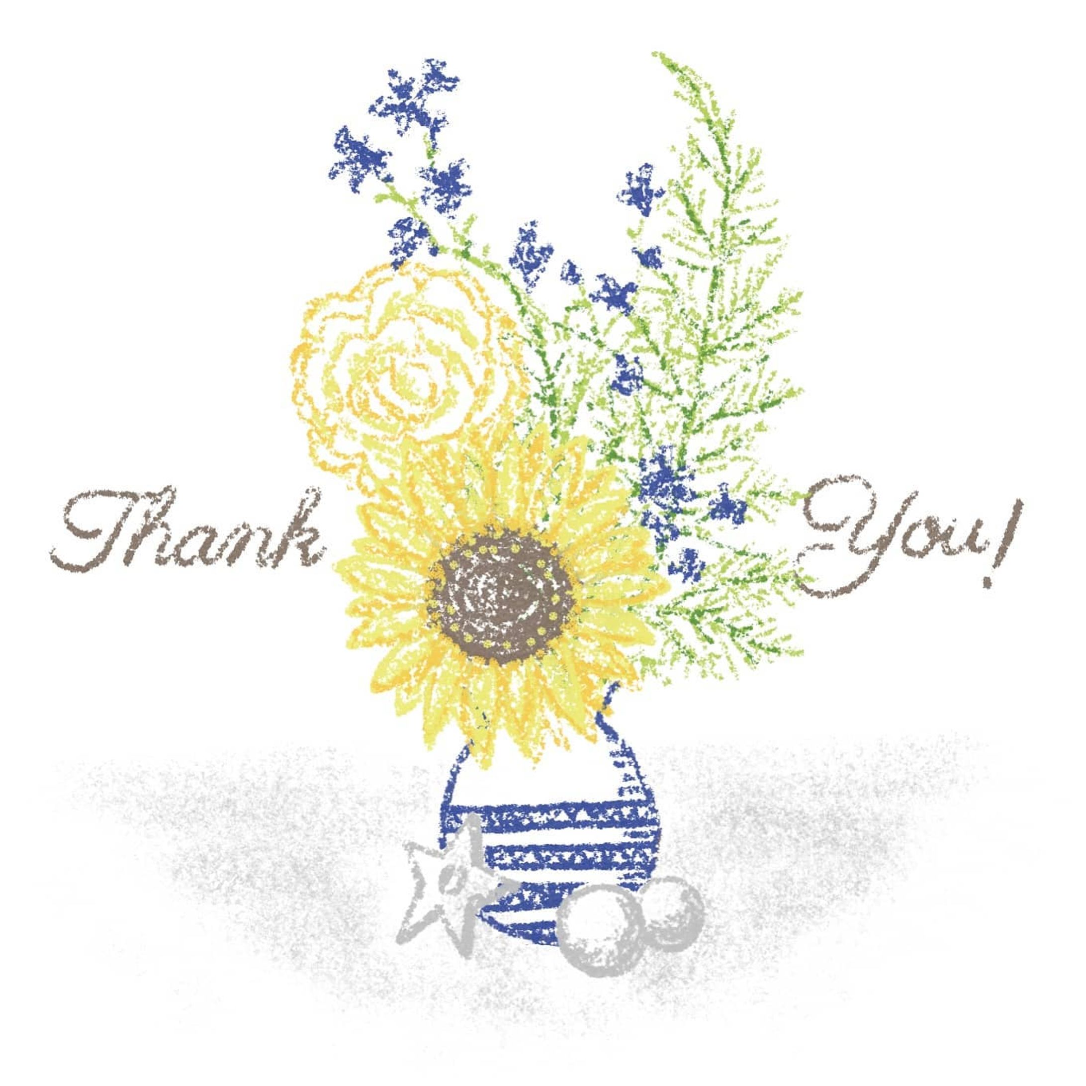 メッセージカードのイラストを作成しました。　#イラスト #イラスト好き #クレヨン画 #クレヨンイラスト #ヒマワリ #向日葵 #ひまわり#夏の花 #フラワーブーケ #花のイラスト #イラスト描きます-1