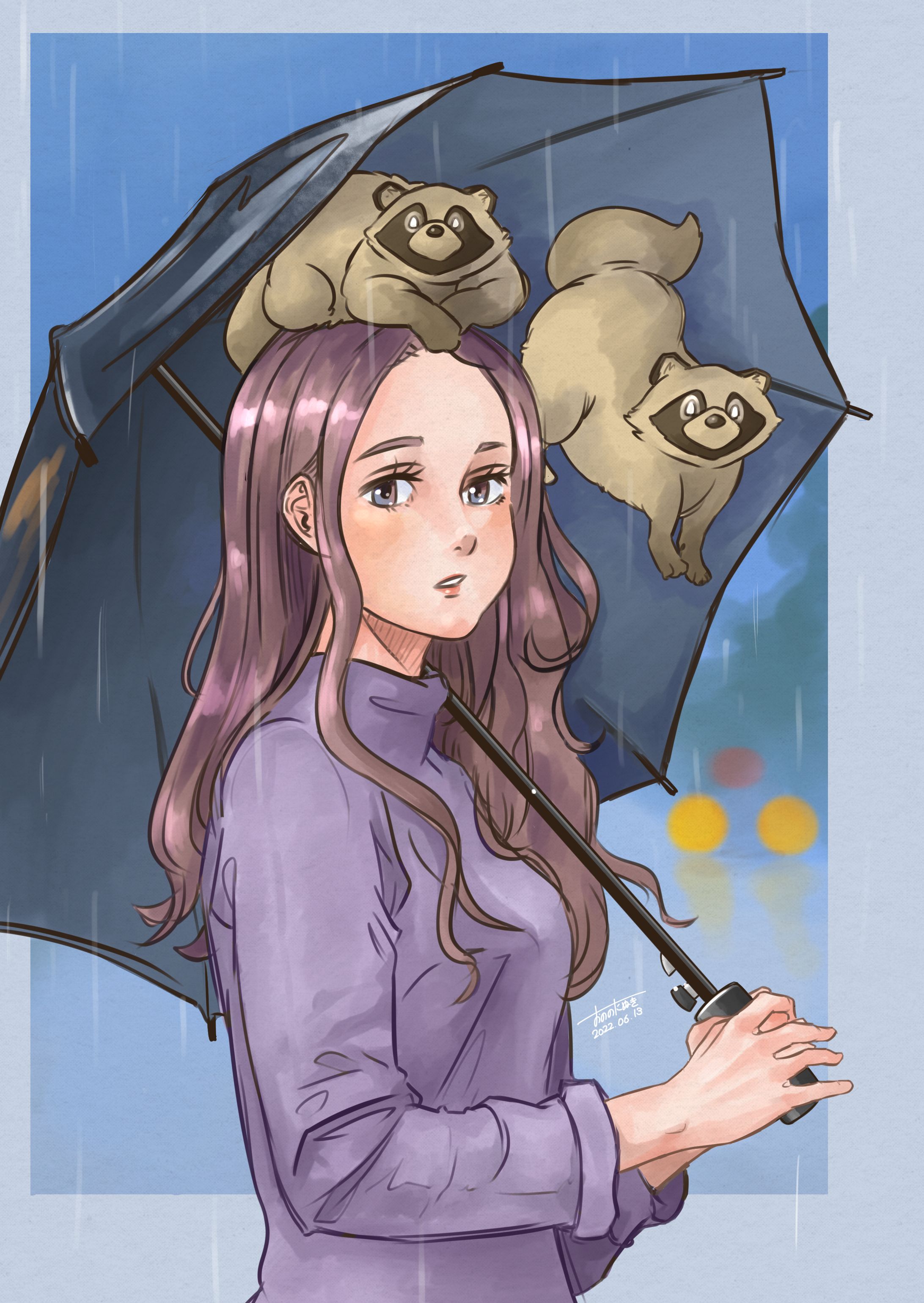 雨降りとたぬき-1