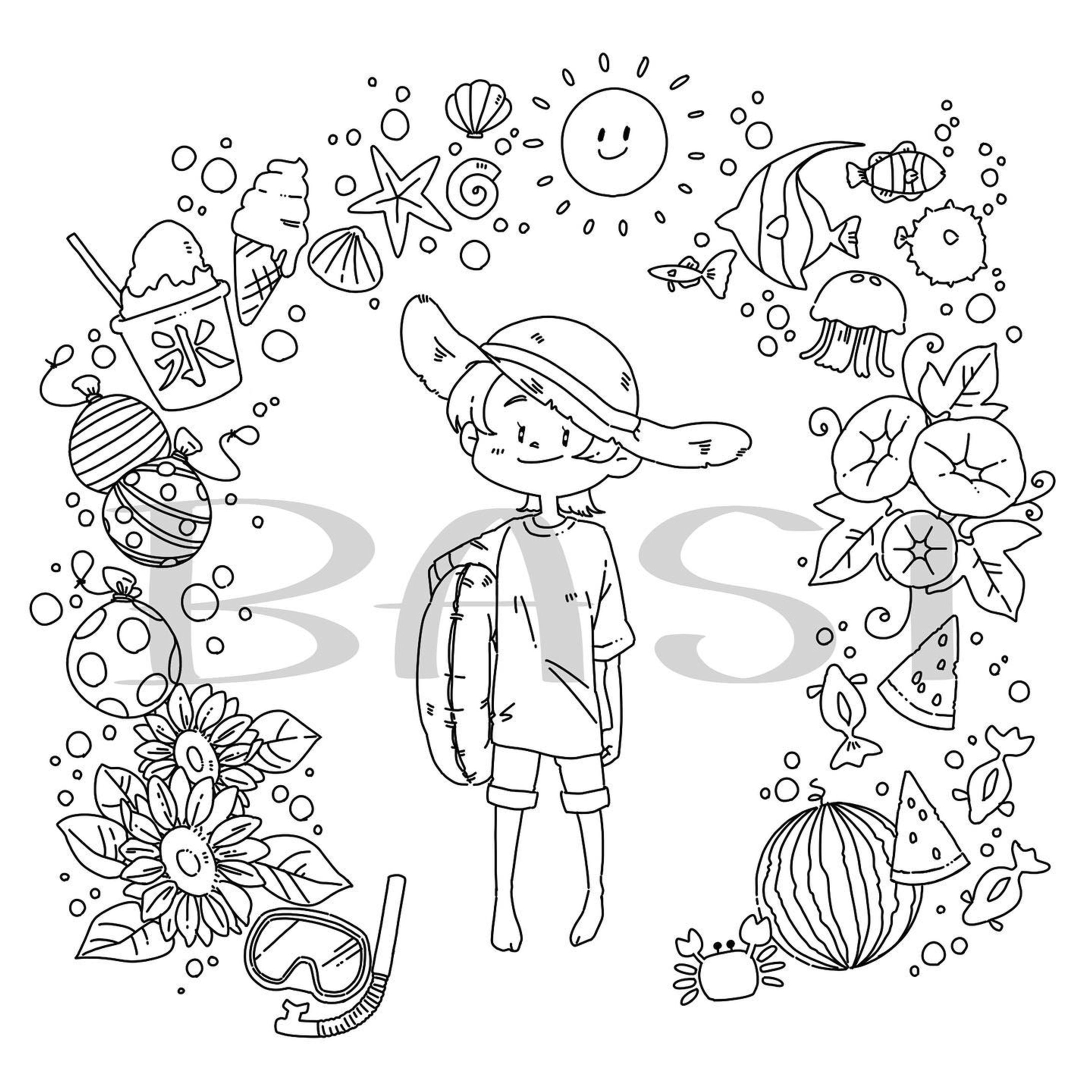 ぬりえっこ！8月】塗り絵イラスト