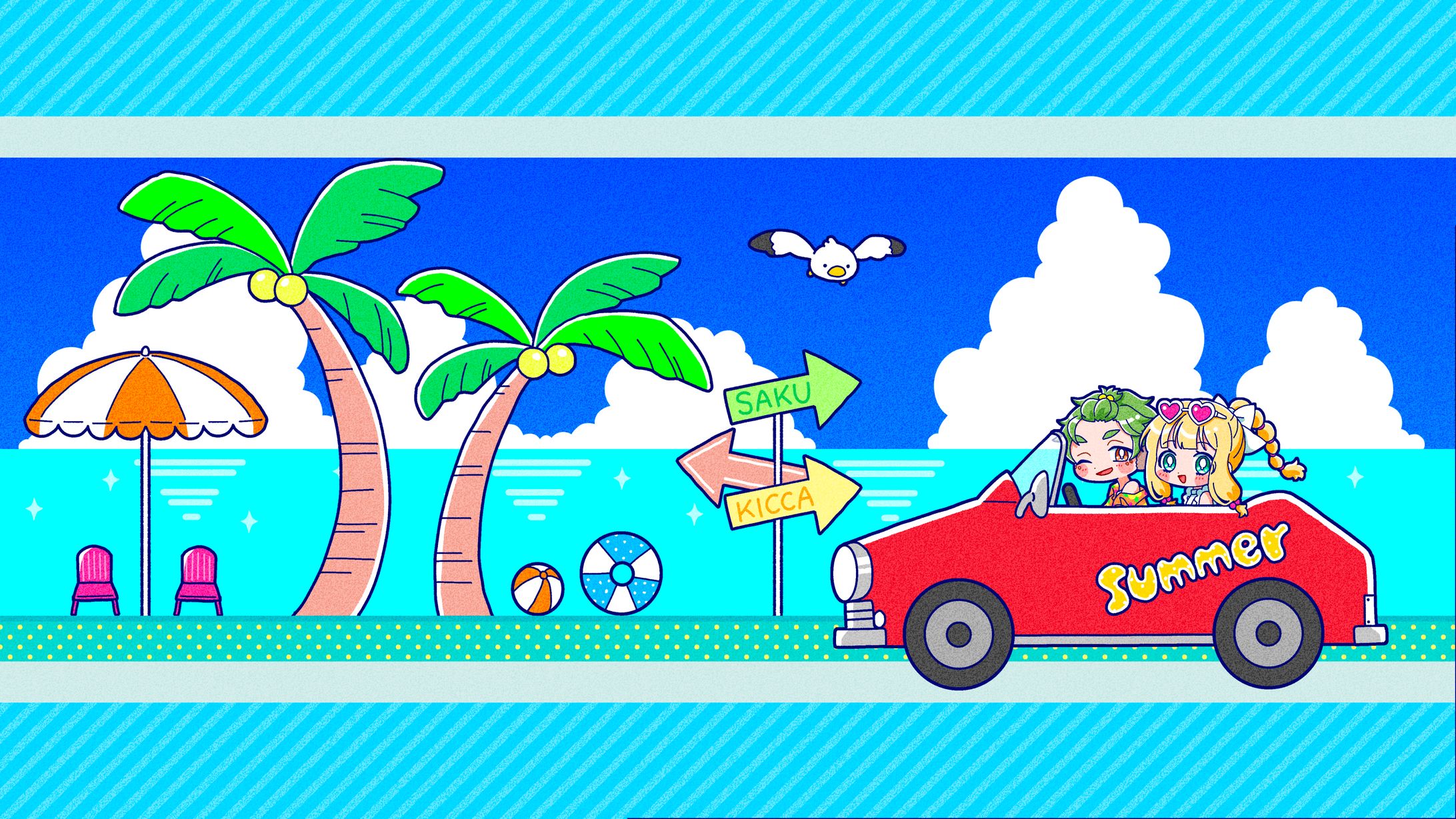 【ﾌﾘｰ】楽曲MVイラスト(summertime covered by 千疋さく,橘香)-1