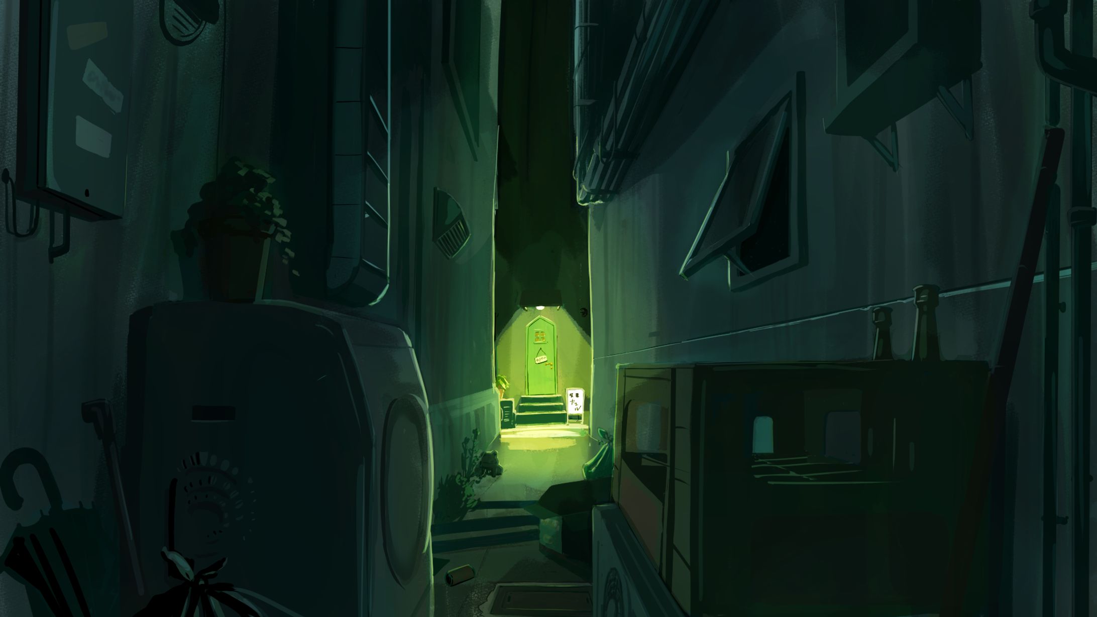 路地裏の喫茶店のイラスト-1